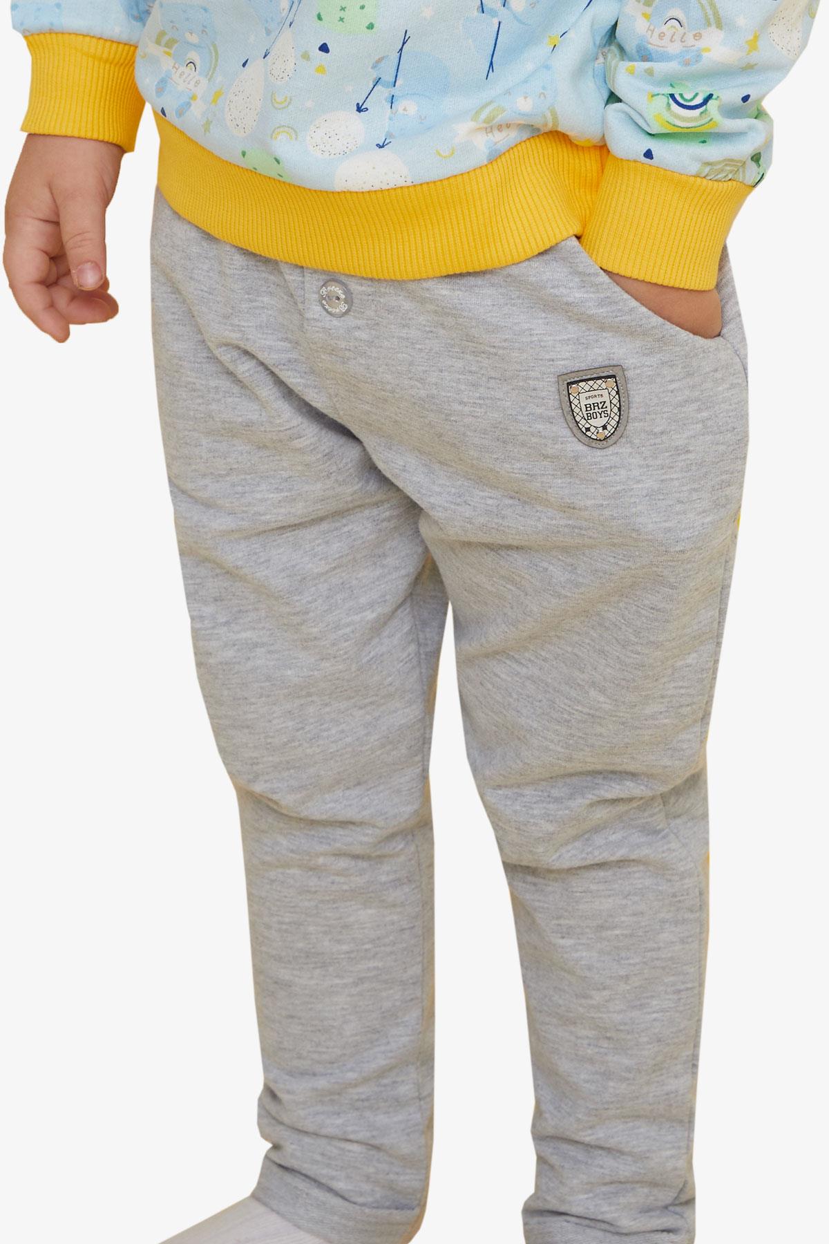 Breeze Erkek Bebek Alt Düğme Aksesuarlı Armalı Cepli Açık Gri Melanj (9 Ay-3 Yaş)