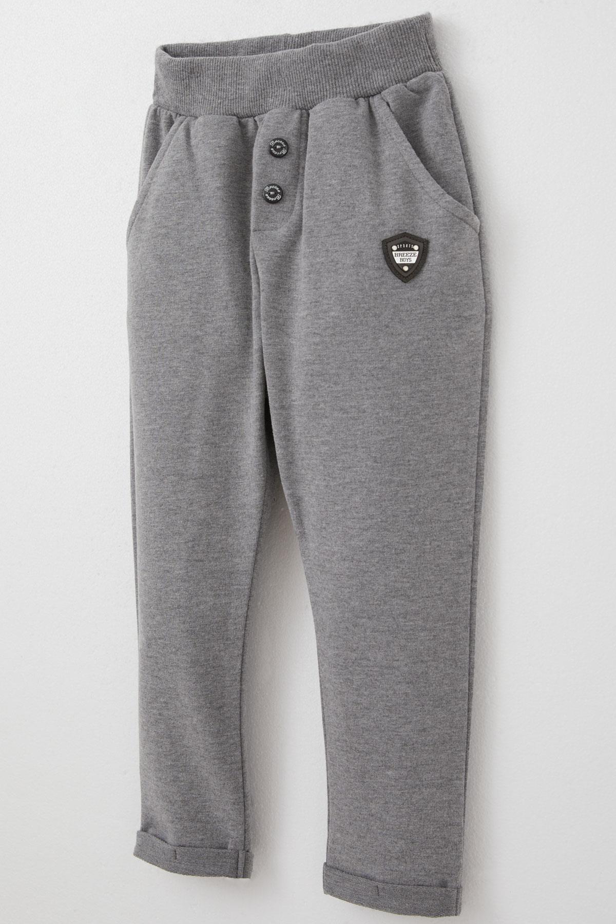 Breeze Erkek Bebek Alt Düğme Aksesuarlı Armalı Cepli Koyu Gri Melanj (9 Ay-3 Yaş)