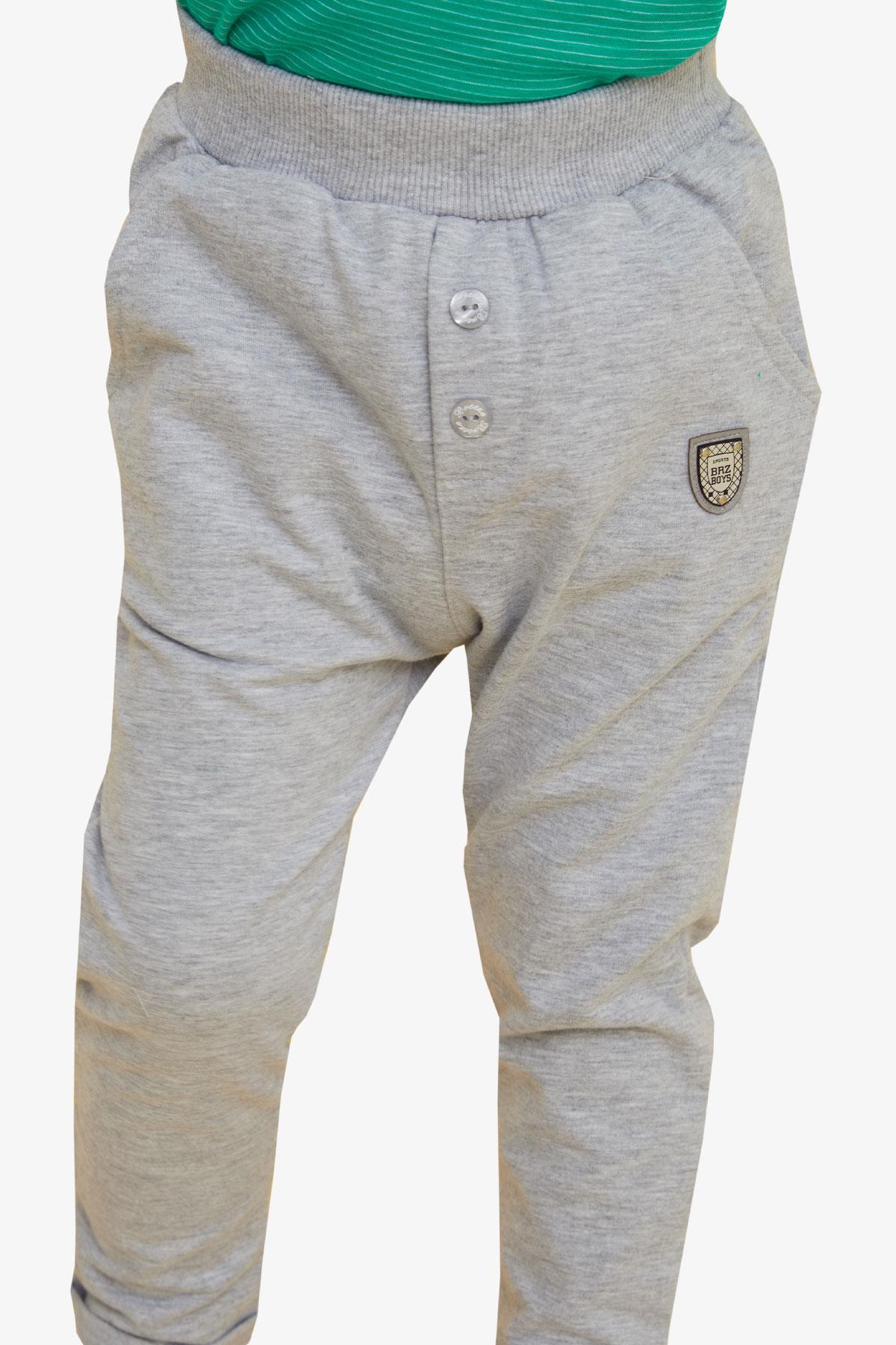 Breeze Erkek Bebek Alt Düğme Aksesuarlı Armalı Cepli Açık Gri Melanj (9 Ay-3 Yaş)