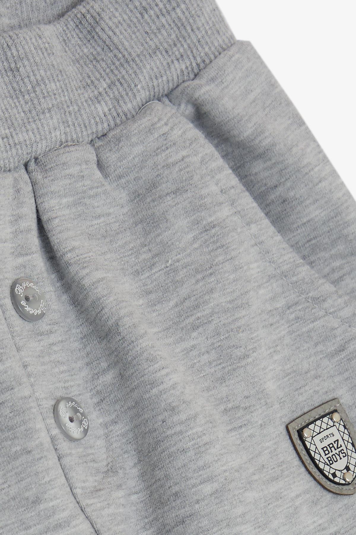 Breeze Erkek Bebek Alt Düğme Aksesuarlı Armalı Cepli Açık Gri Melanj (9 Ay-3 Yaş)