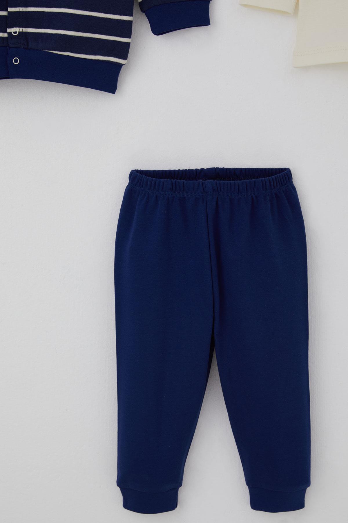 Breeze Erkek Bebek Bodyli 3 lü Takım Çizgili Çıtçıtlı Lacivert (4 Ay-1 Yaş)