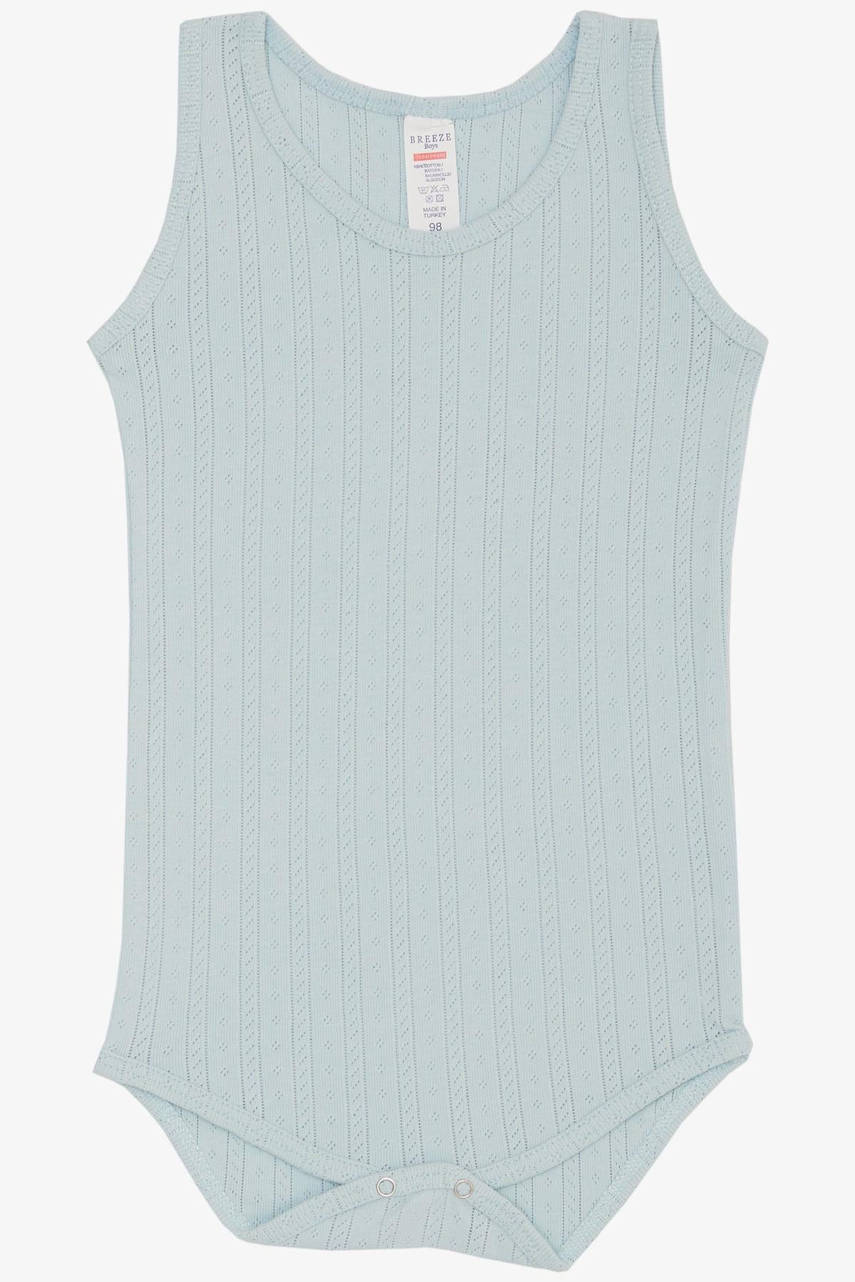 Breeze Erkek Bebek Çıtçıtlı Atlet Zıbın Body Çizgili Jakarlı Açık Mavi (9 Ay-3 Yaş)