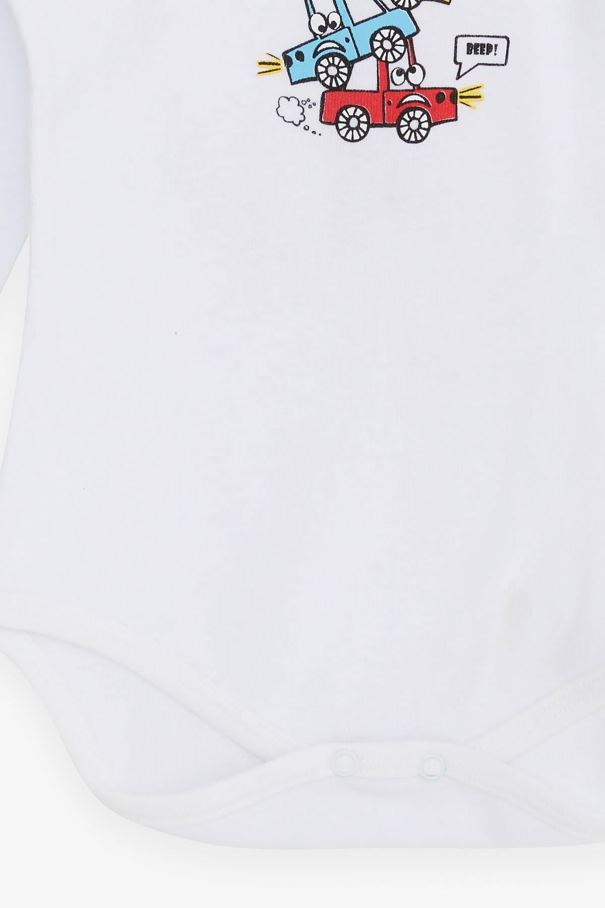 Breeze Erkek Bebek Çıtçıtlı Body Araba Baskılı Beyaz (9 Ay-3 Yaş)