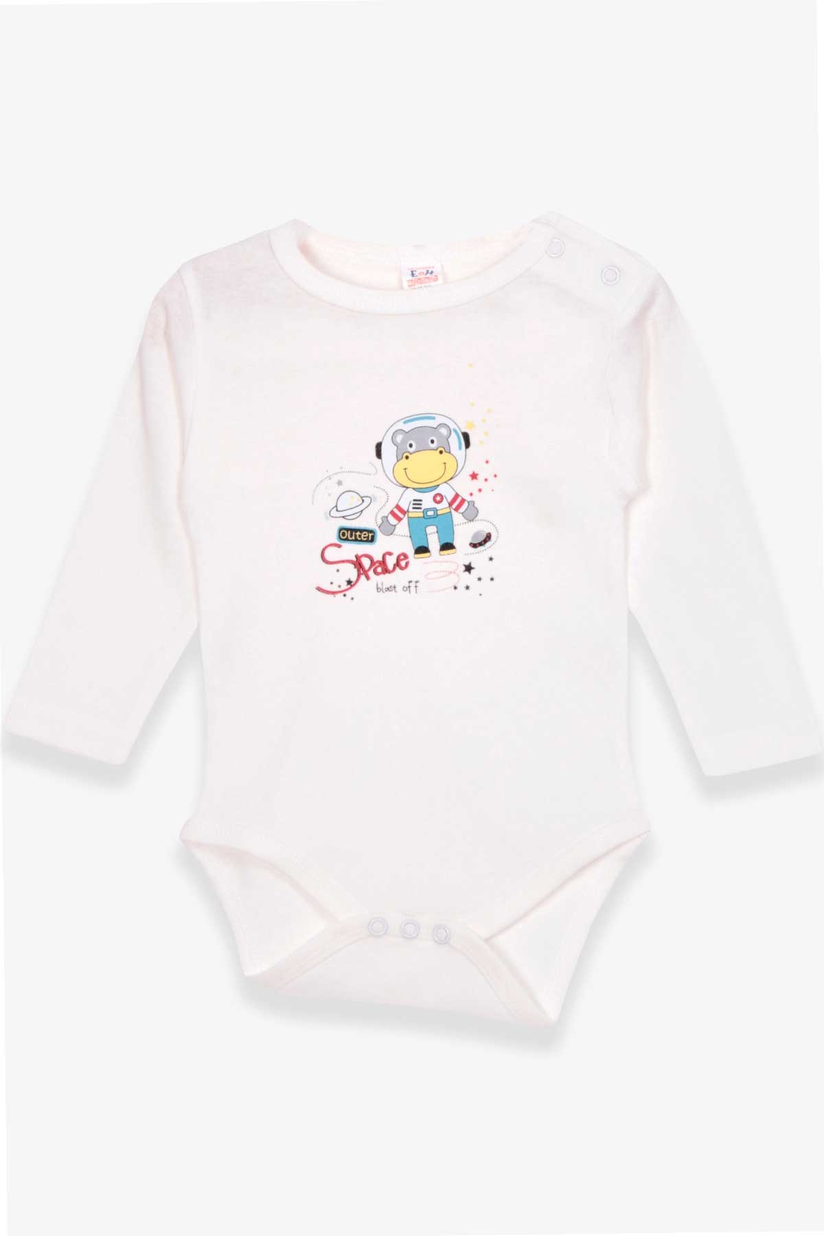 Breeze Erkek Bebek Çıtçıtlı Body Astronot Su Aygırı Baskılı Ekru (9 Ay-3 Yaş)