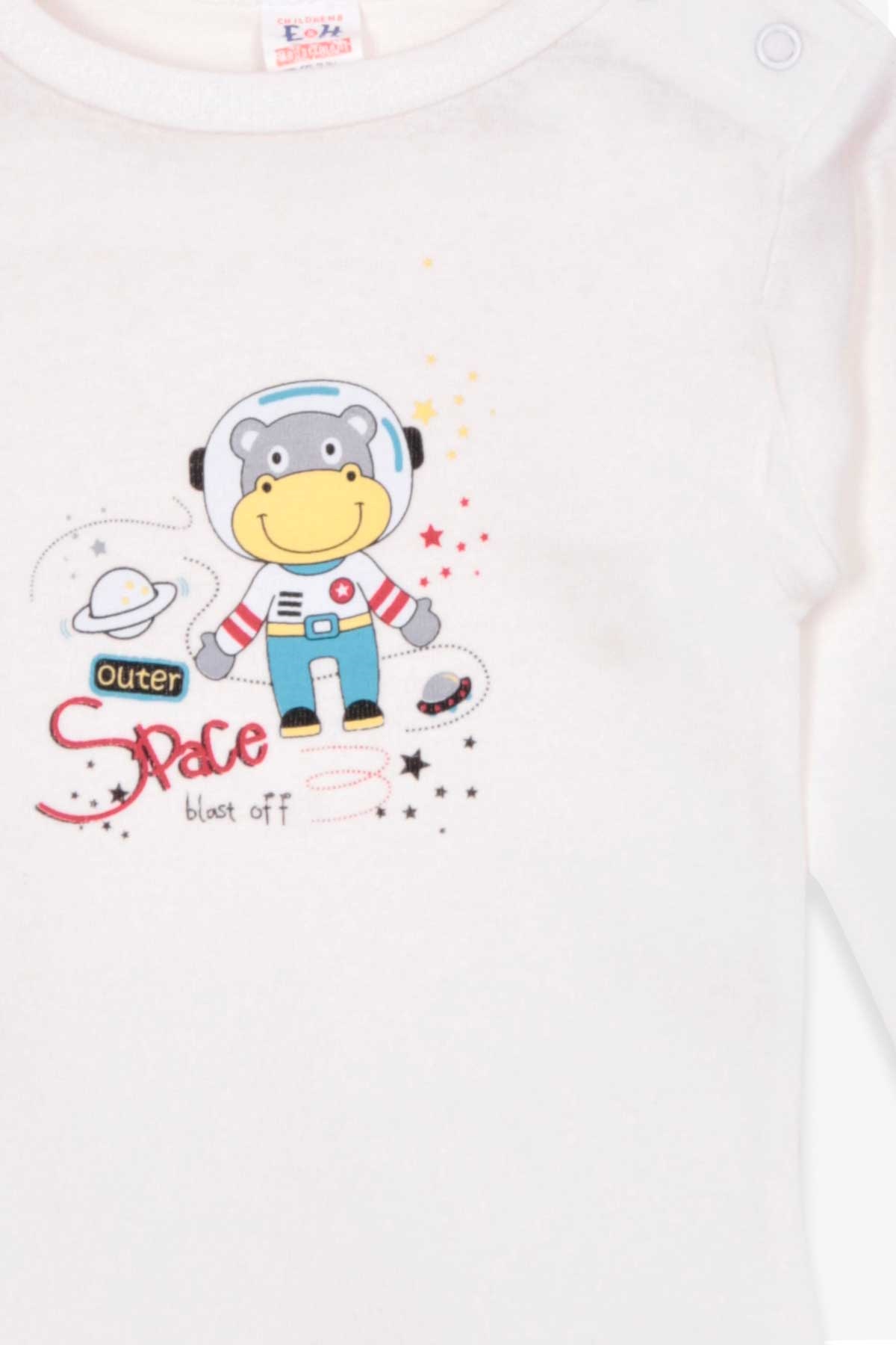 Breeze Erkek Bebek Çıtçıtlı Body Astronot Su Aygırı Baskılı Ekru (9 Ay-3 Yaş)