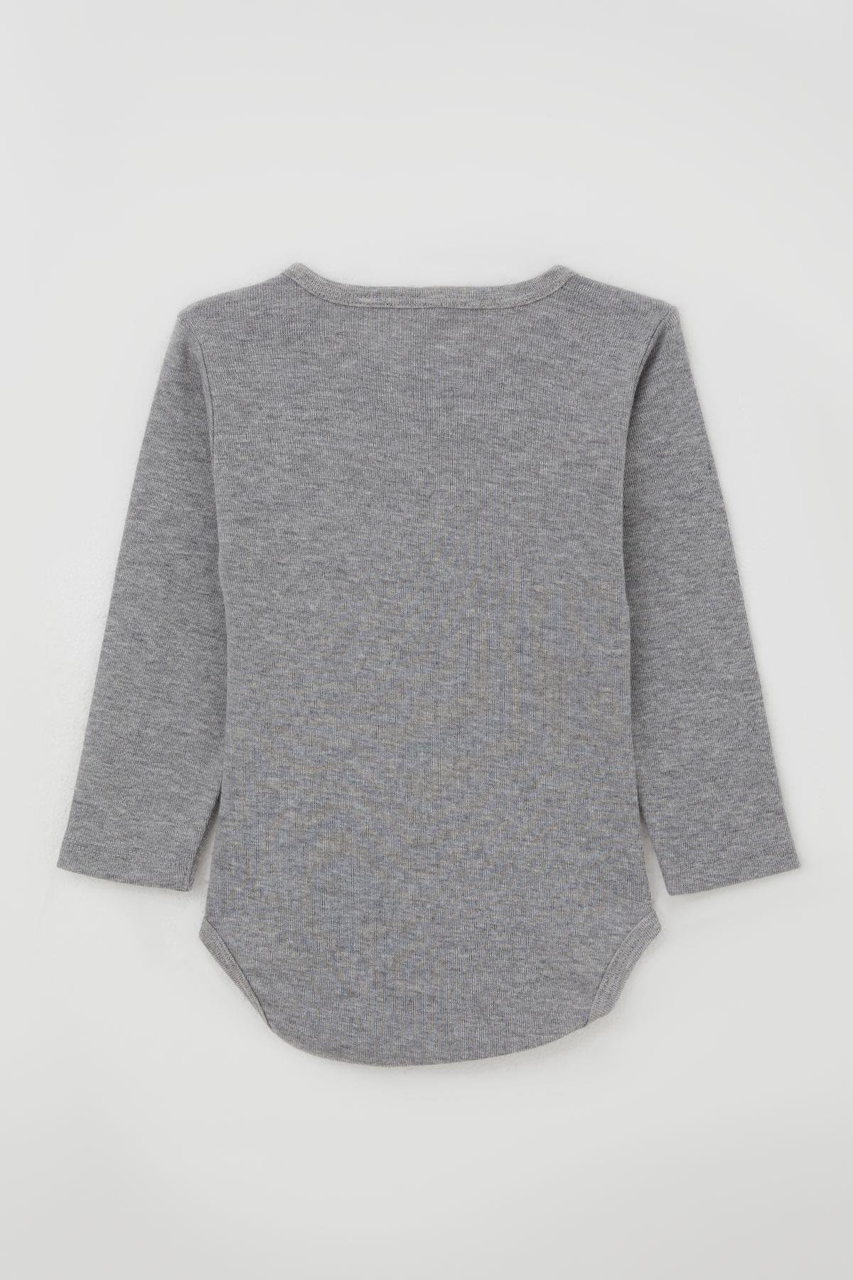 Breeze Erkek Bebek Çıtçıtlı Body Avcı Kedicik Baskılı Gri Melanj (9 Ay-3 Yaş)