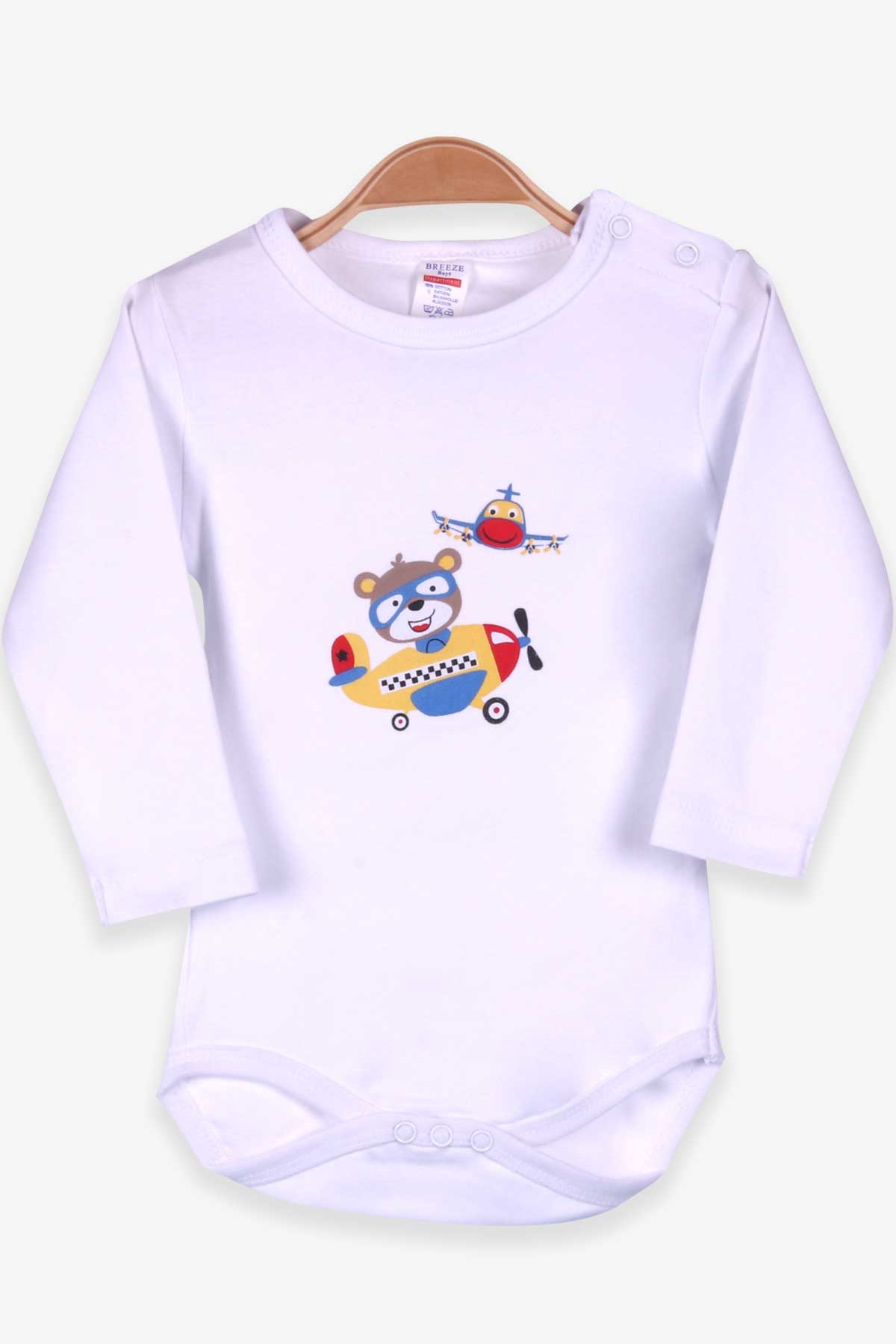 Breeze Erkek Bebek Çıtçıtlı Body Ayıcık Baskılı Beyaz (9 Ay-3 Yaş)
