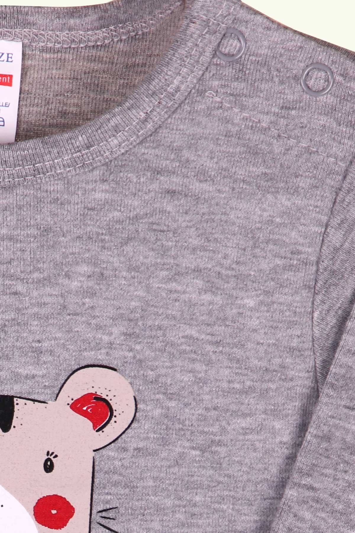 Breeze Erkek Bebek Çıtçıtlı Body Ayıcık Baskılı Gri (9 Ay-3 Yaş)
