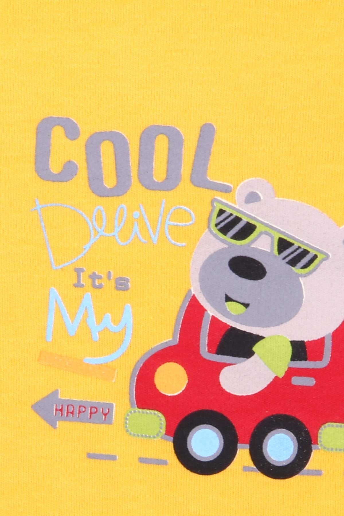 Breeze Erkek Bebek Çıtçıtlı Body Ayıcık Baskılı Hardal Sarı (9 Ay-3 Yaş)