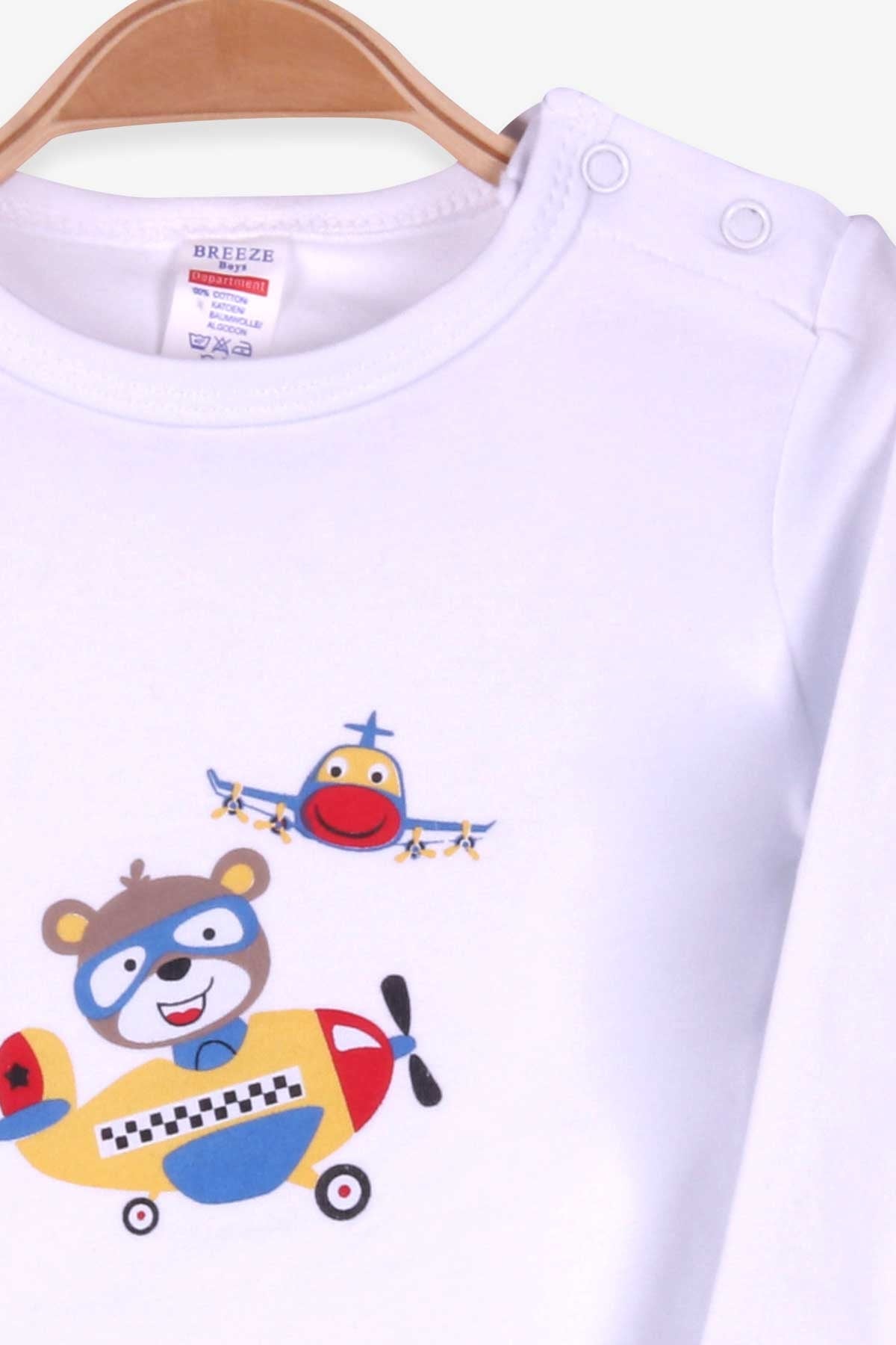 Breeze Erkek Bebek Çıtçıtlı Body Ayıcık Baskılı Beyaz (9 Ay-3 Yaş)