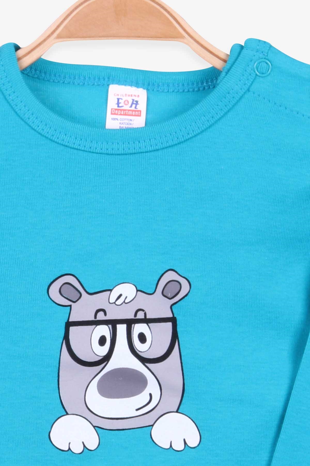 Breeze Erkek Bebek Çıtçıtlı Body Ayıcık Baskılı Turkuaz (9 Ay-3 Yaş)