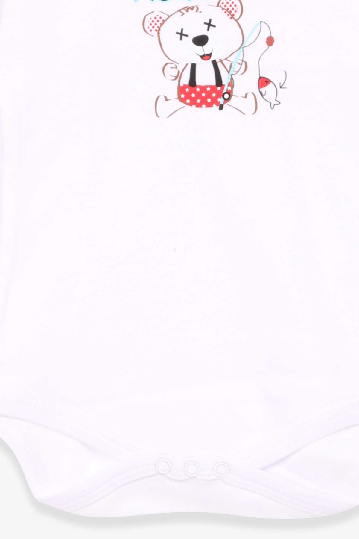 Breeze Erkek Bebek Çıtçıtlı Body Balıkçı Ayıcık Baskılı Beyaz (9 Ay-3 Yaş)