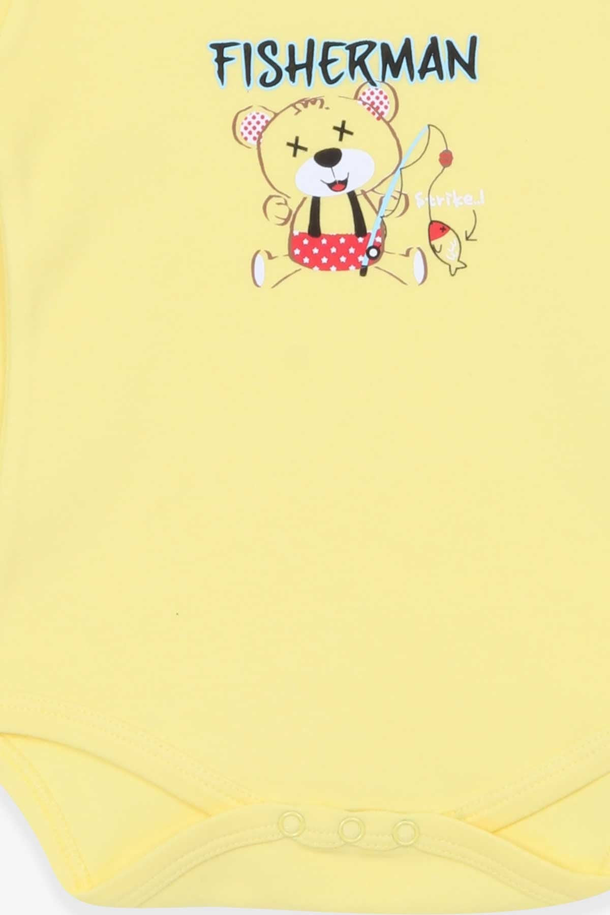 Breeze Erkek Bebek Çıtçıtlı Body Balıkçı Ayıcık Baskılı Sarı (9 Ay-3 Yaş)