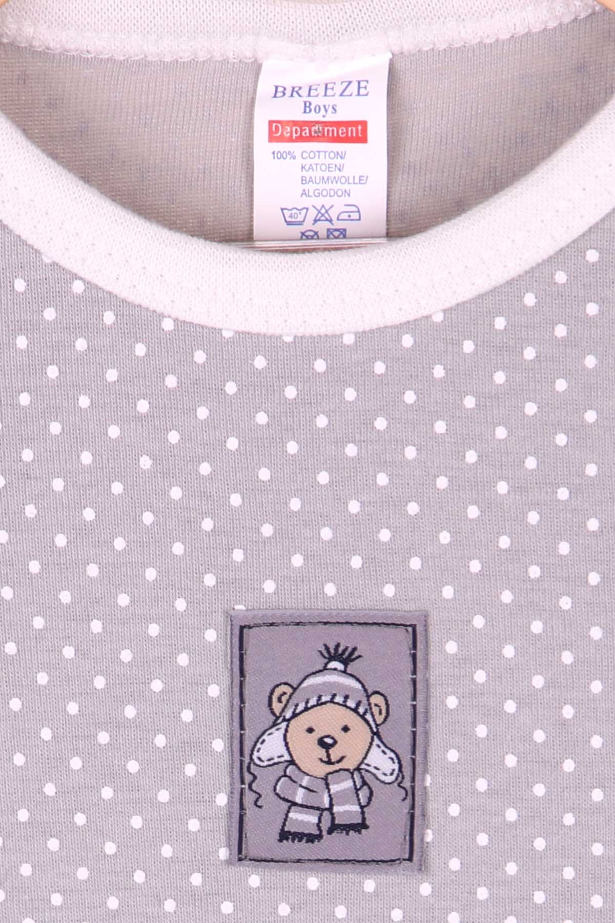 Breeze Erkek Bebek Çıtçıtlı Body Baskılı Puantiyeli Gri (9 Ay-3 Yaş)