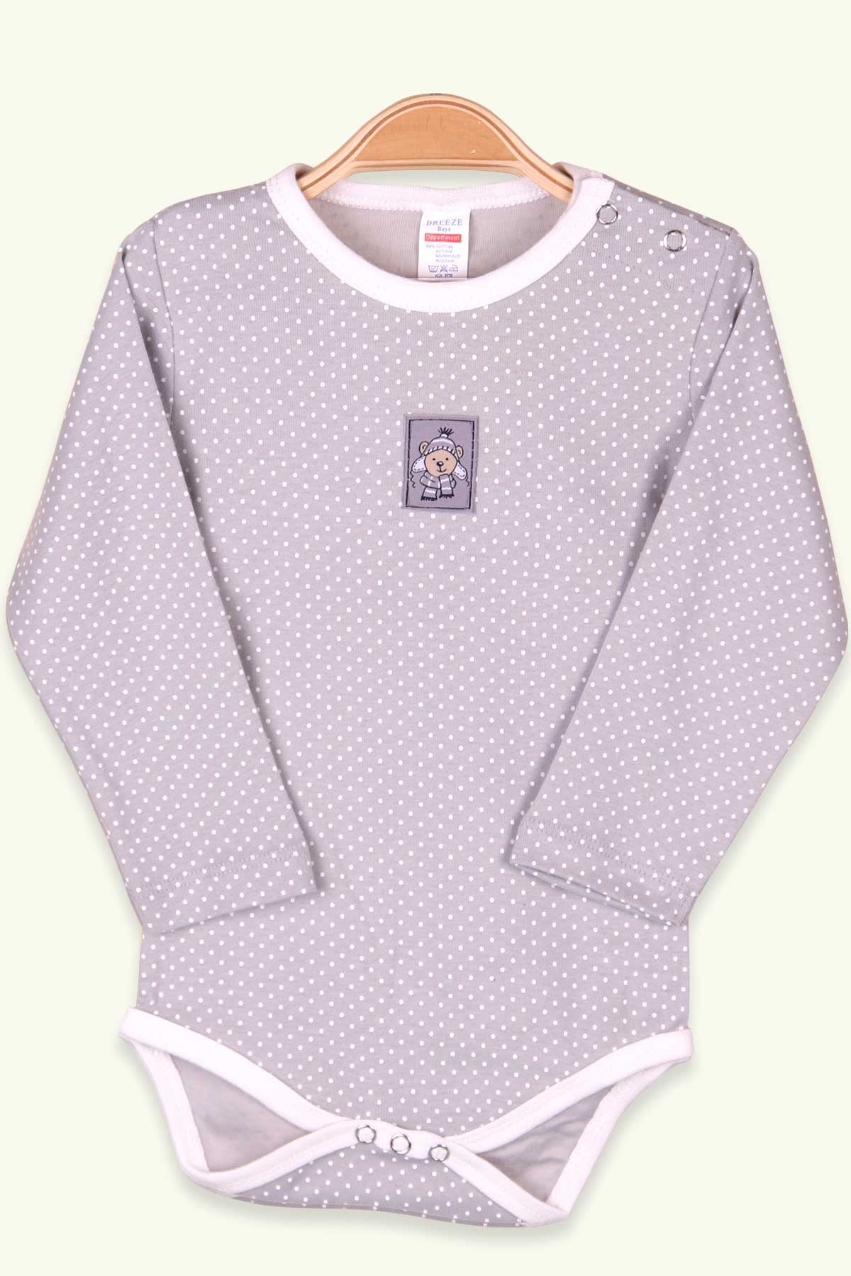 Breeze Erkek Bebek Çıtçıtlı Body Baskılı Puantiyeli Gri (9 Ay-3 Yaş)