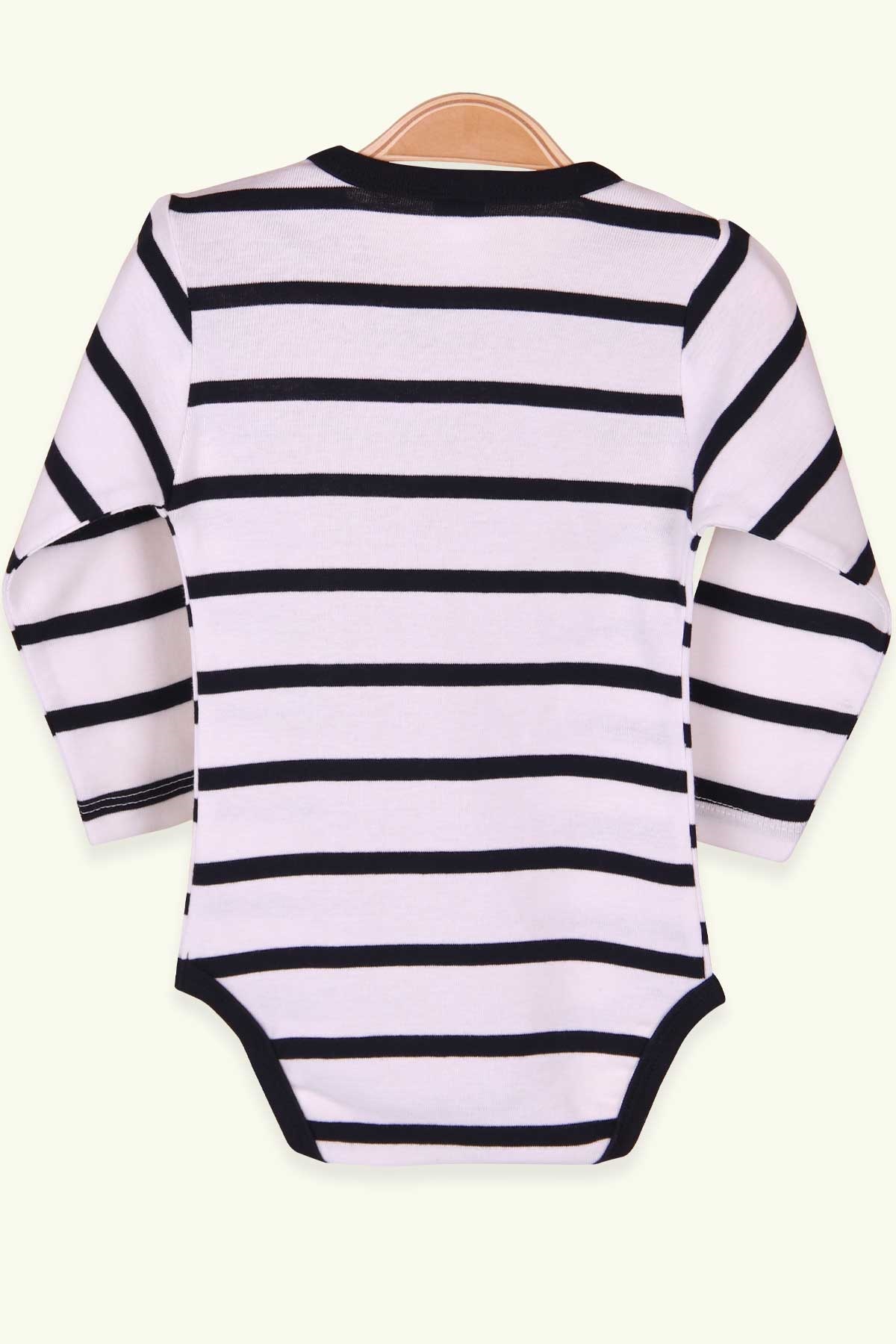 Breeze Erkek Bebek Çıtçıtlı Body Çizgili Beyaz (9 Ay-3 Yaş)