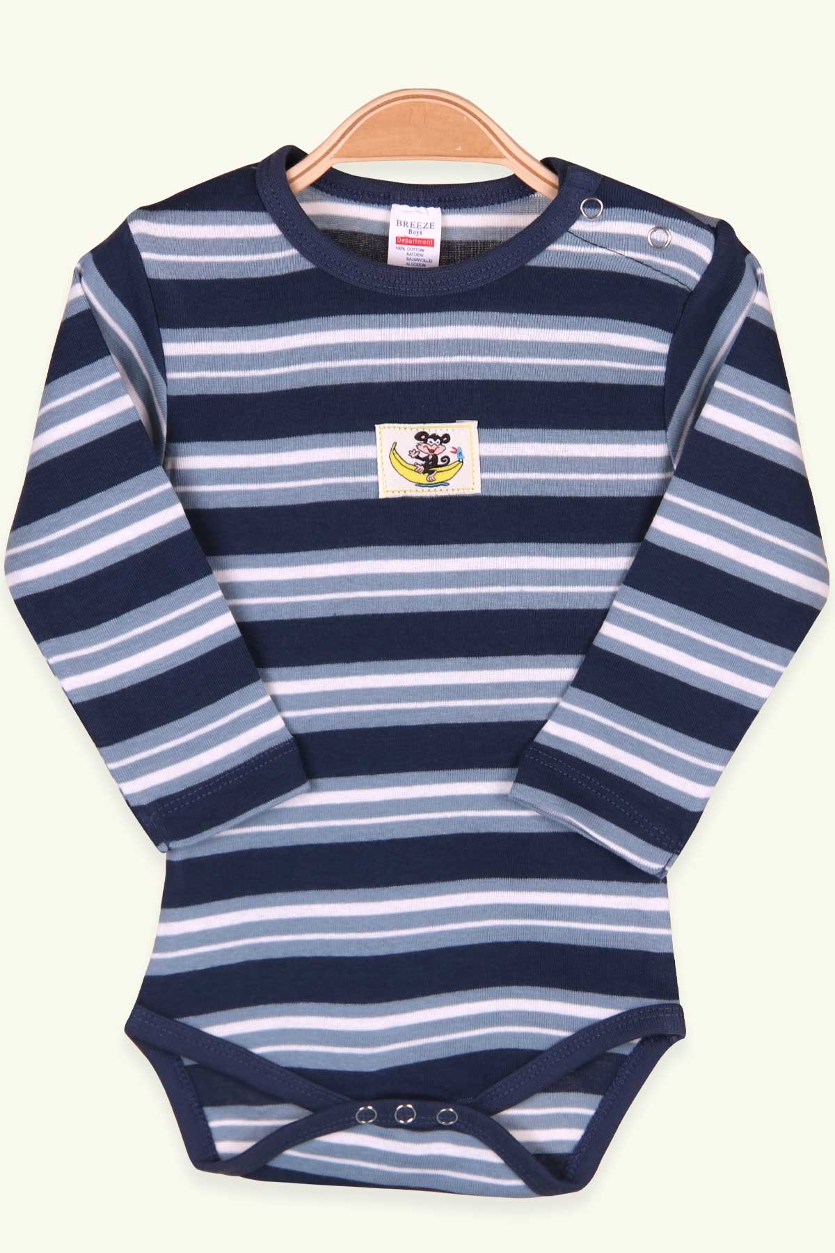 Breeze Erkek Bebek Çıtçıtlı Body Çizgili Koyu Mavi (9 Ay-3 Yaş)
