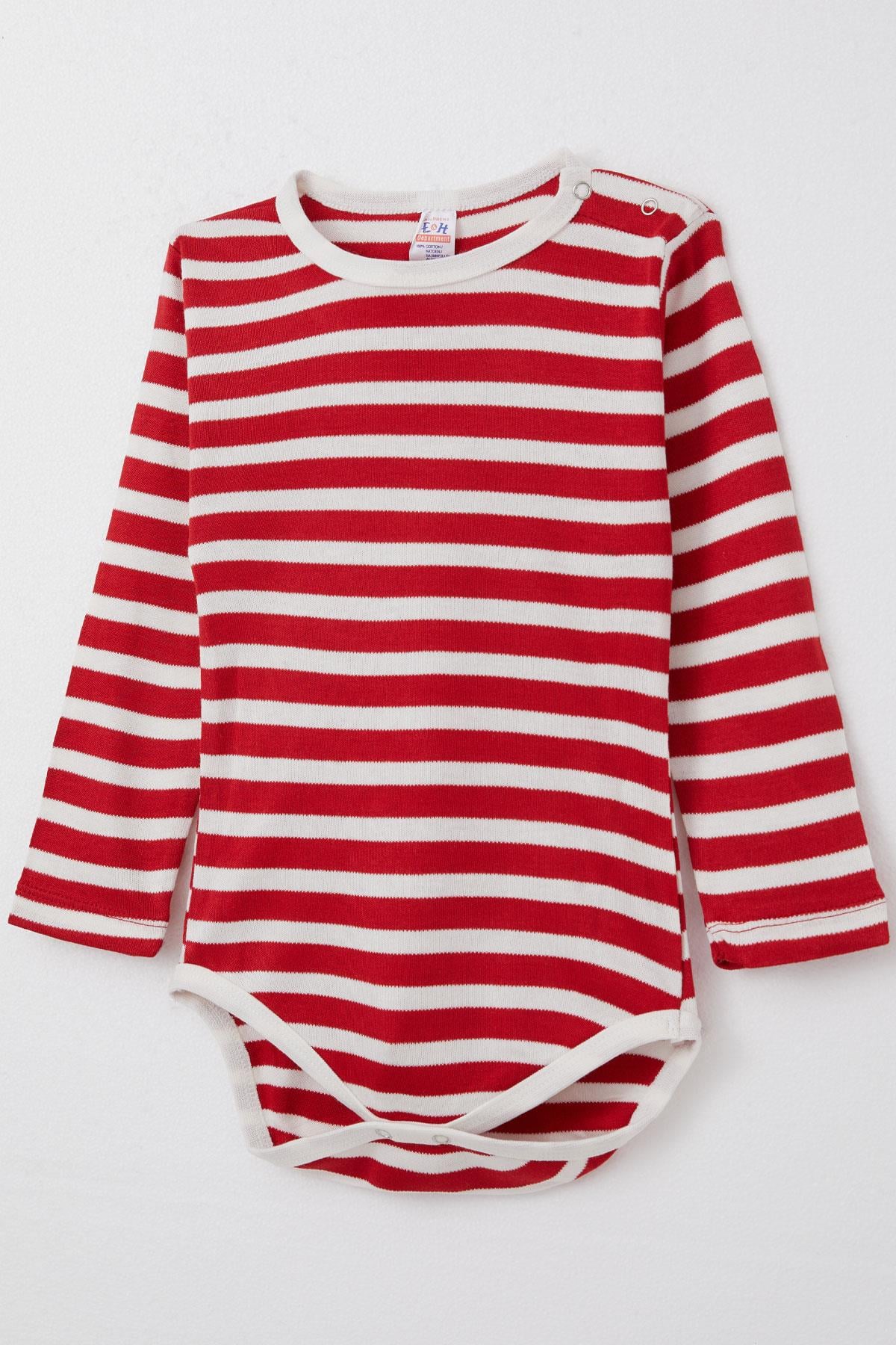 Breeze Erkek Bebek Çıtçıtlı Body Çizgili Kırmızı (9 Ay-3 Yaş)