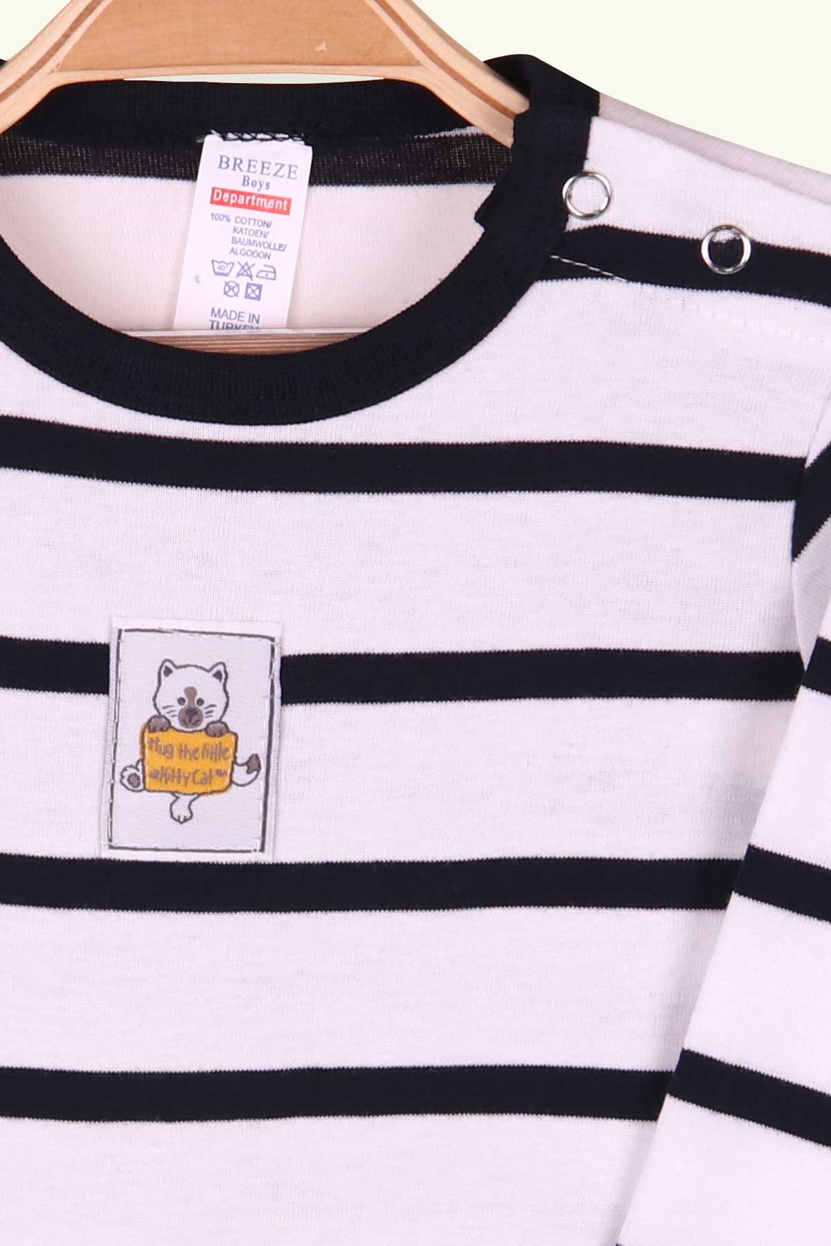 Breeze Erkek Bebek Çıtçıtlı Body Çizgili Beyaz (9 Ay-3 Yaş)