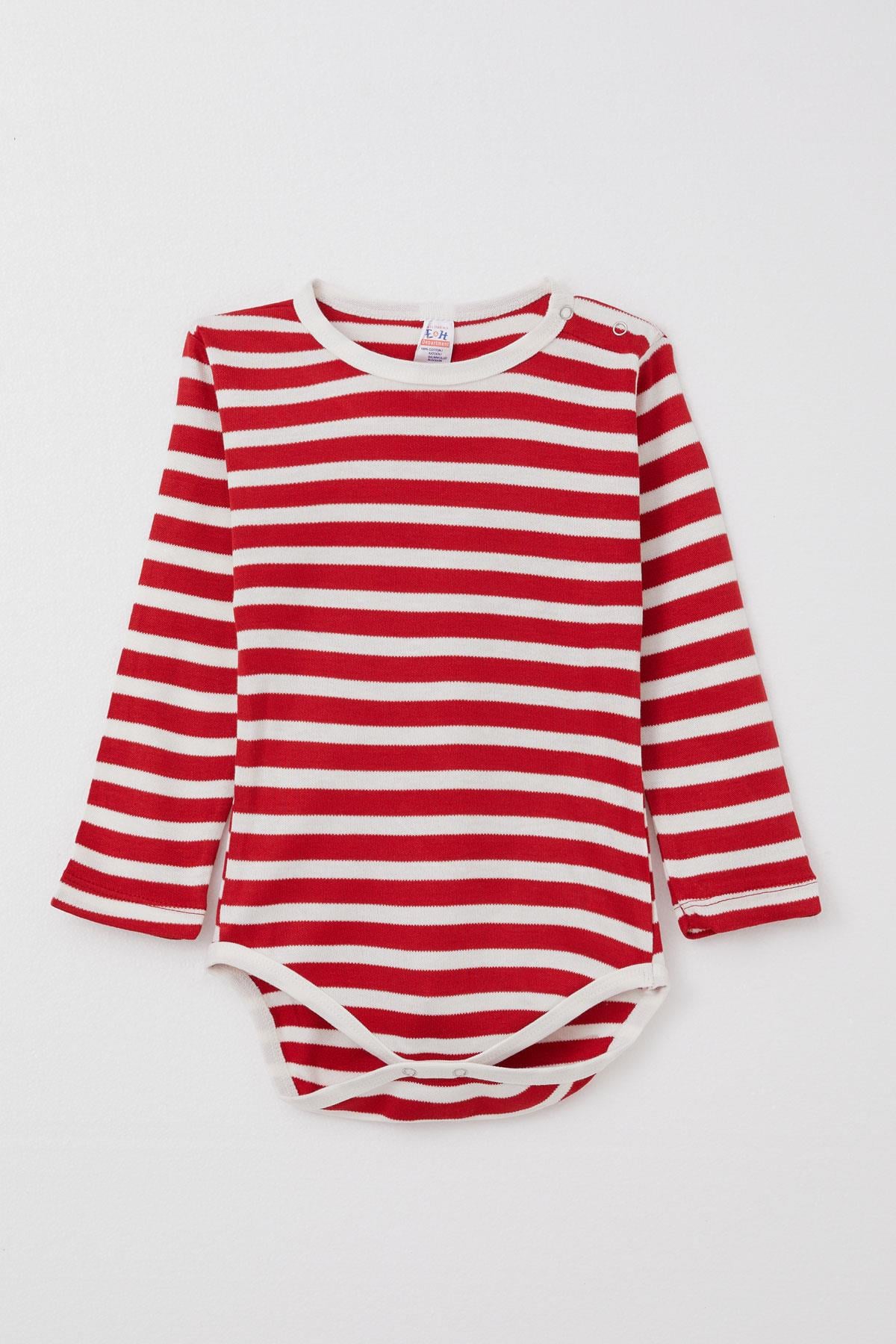 Breeze Erkek Bebek Çıtçıtlı Body Çizgili Kırmızı (9 Ay-3 Yaş)