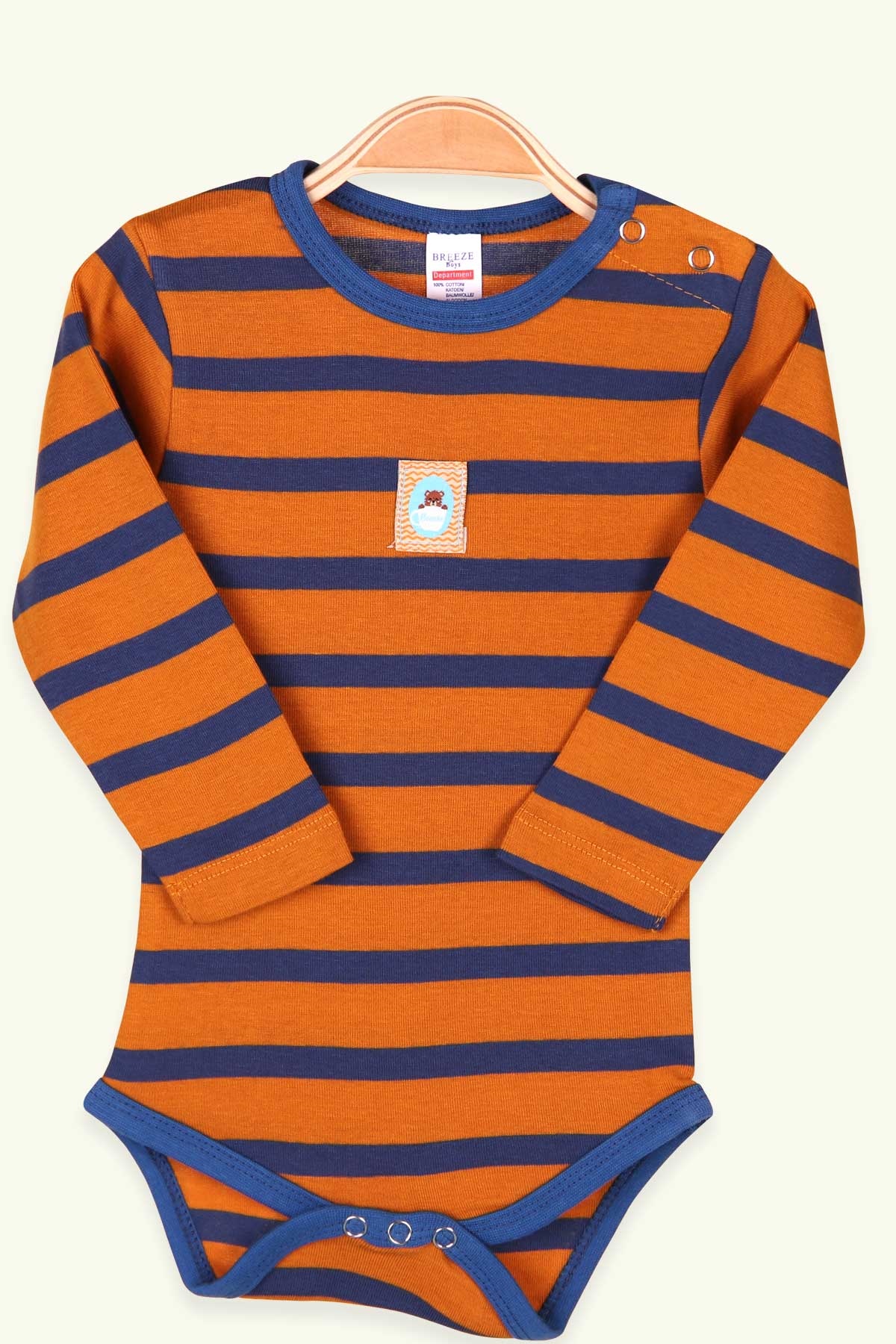 Breeze Erkek Bebek Çıtçıtlı Body Çizgili Hardal Sarı (9 Ay-3 Yaş)