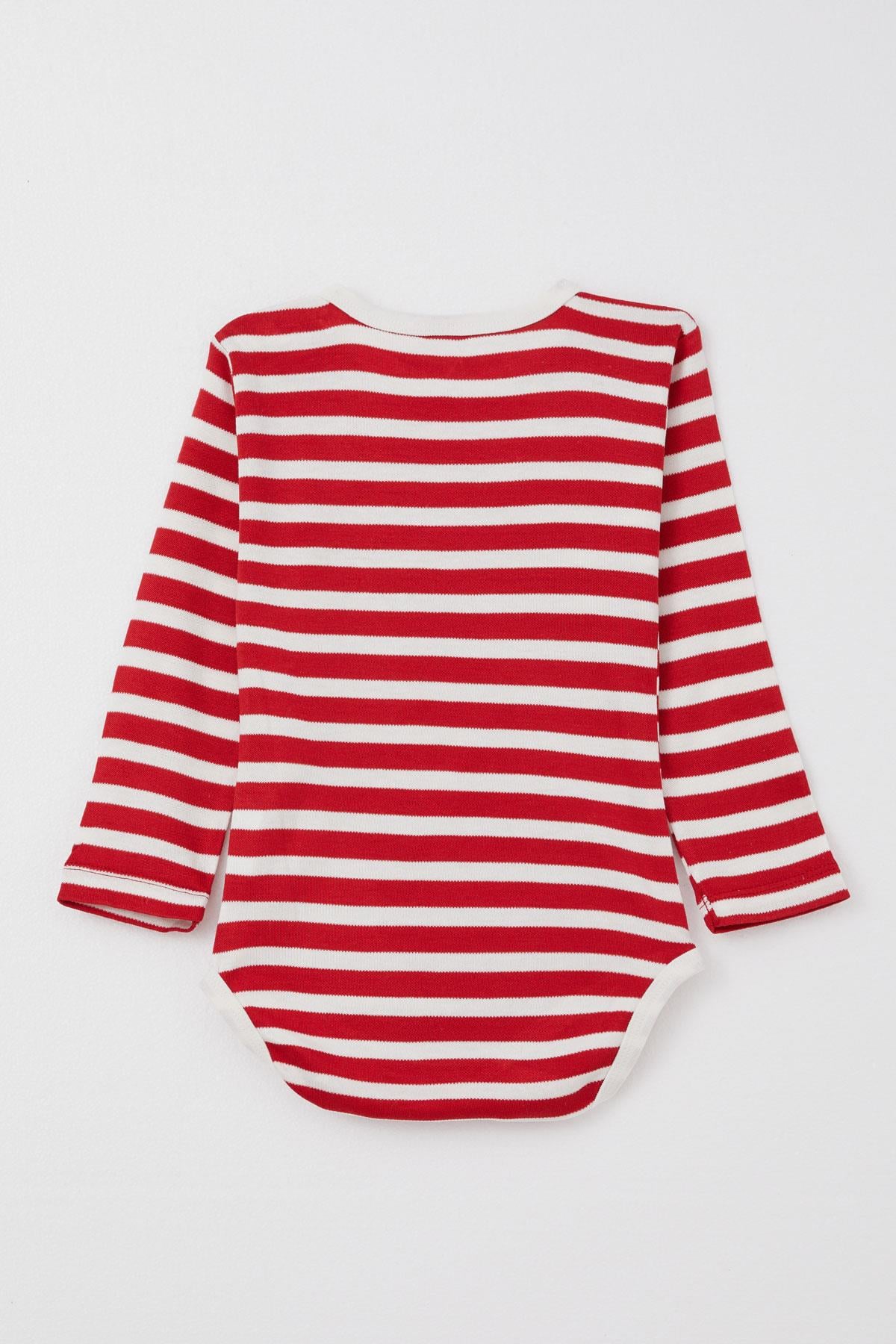 Breeze Erkek Bebek Çıtçıtlı Body Çizgili Kırmızı (9 Ay-3 Yaş)