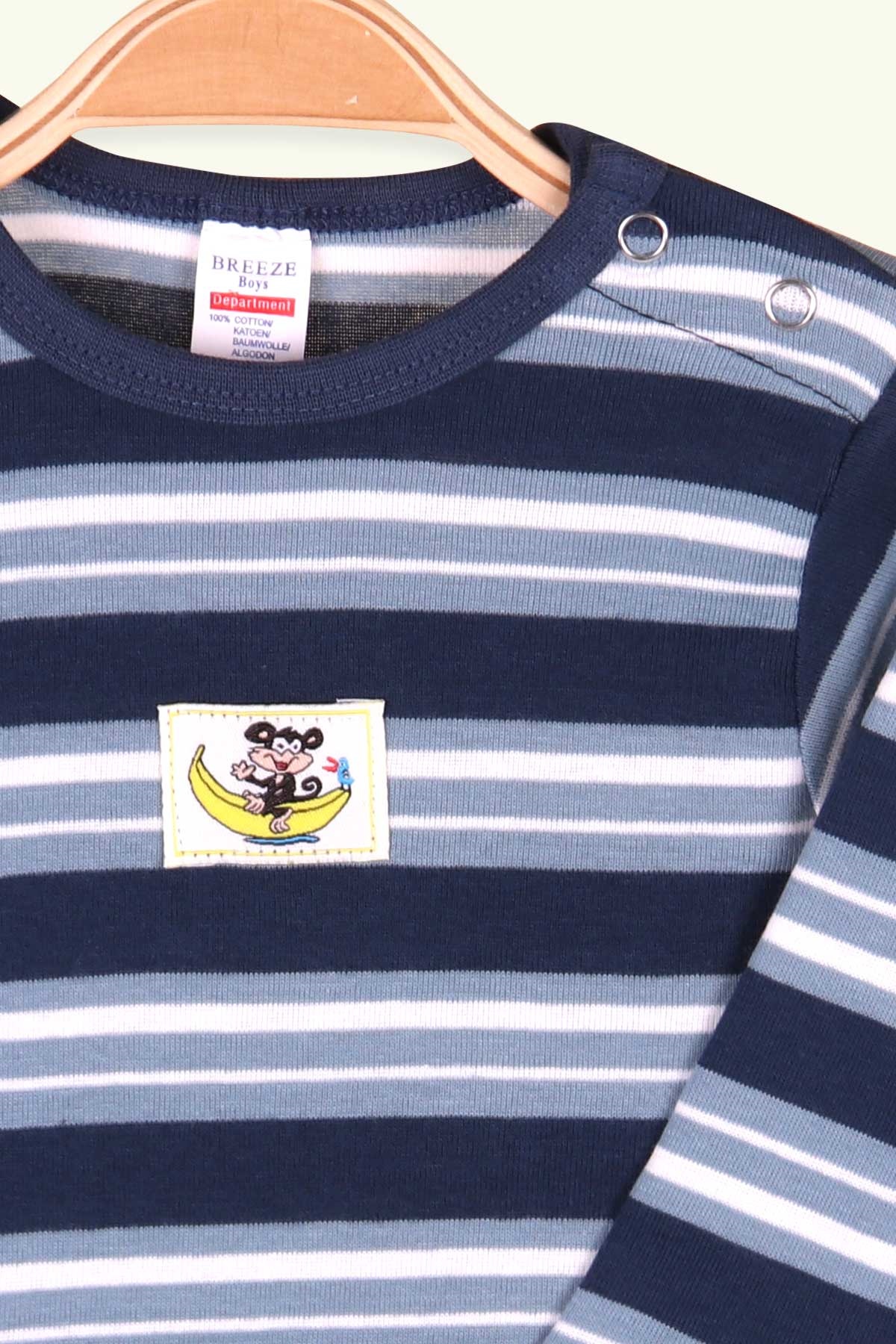 Breeze Erkek Bebek Çıtçıtlı Body Çizgili Koyu Mavi (9 Ay-3 Yaş)