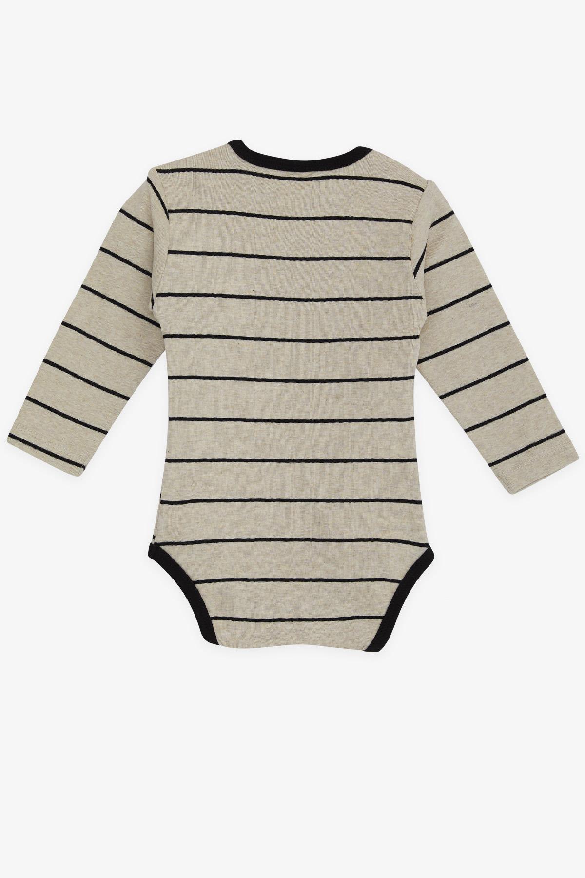 Breeze Erkek Bebek Çıtçıtlı Body Çizgili Açık Kahverengi (9 Ay-3 Yaş)