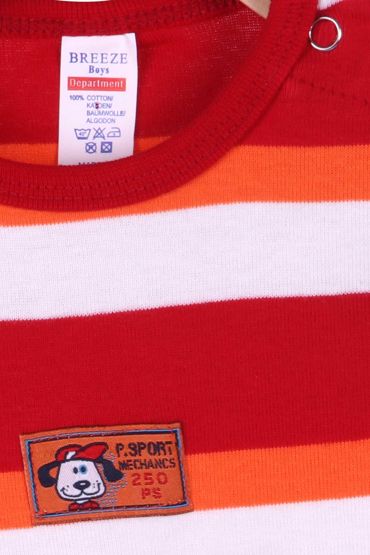 Breeze Erkek Bebek Çıtçıtlı Body Çizgili Kırmızı (9 Ay-3 Yaş)