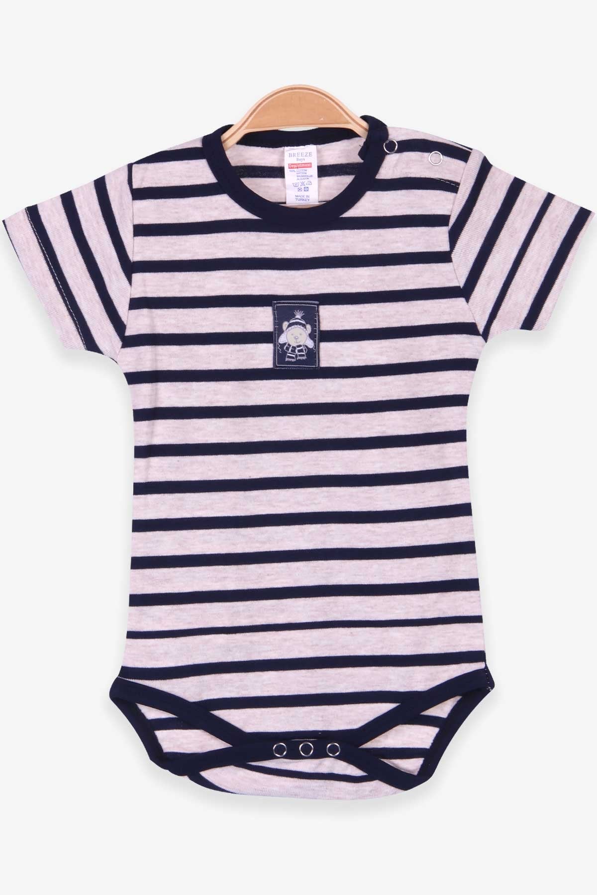 Breeze Erkek Bebek Çıtçıtlı Body Çizgili Bej (9 Ay-3 Yaş)