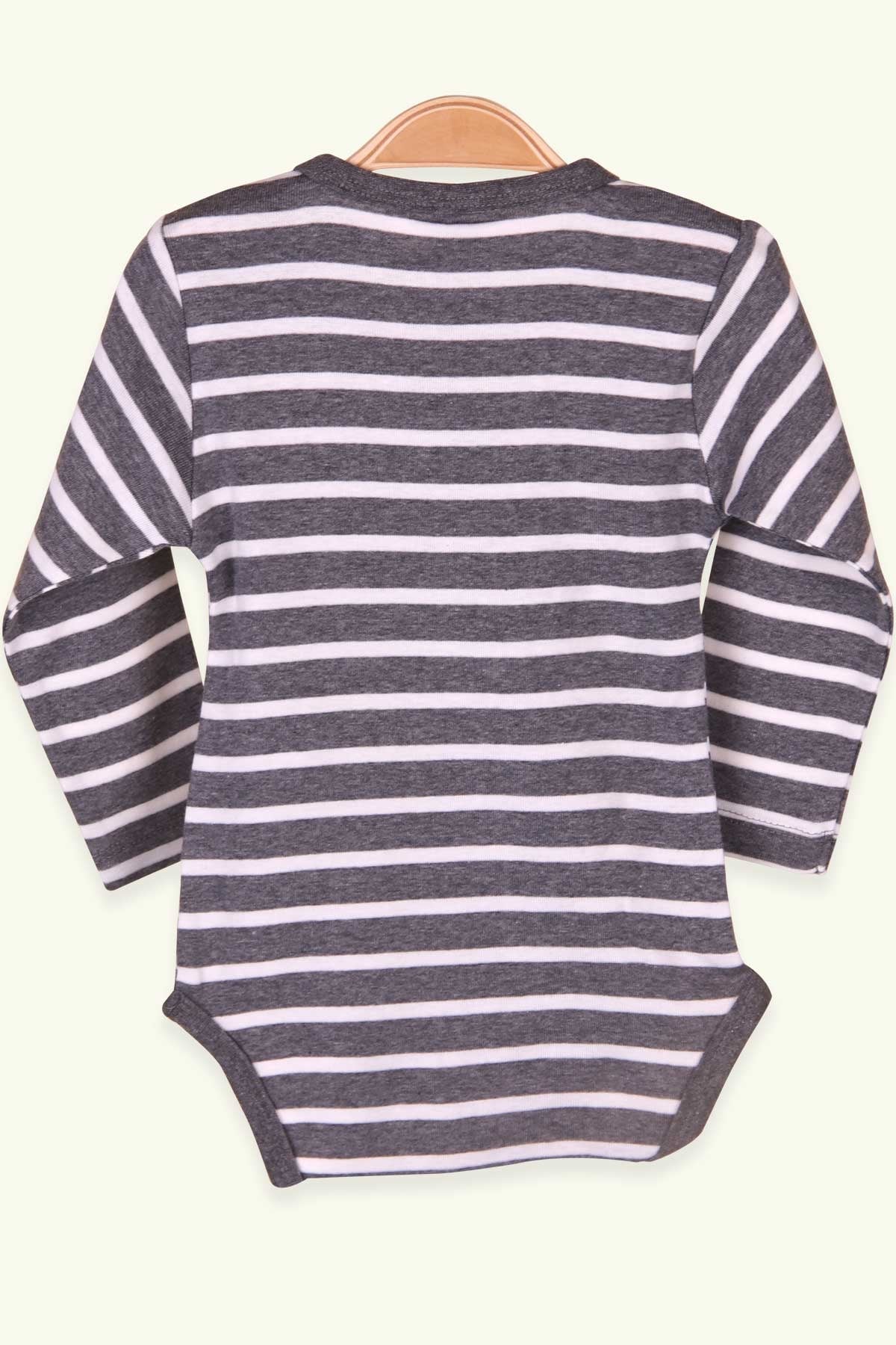Breeze Erkek Bebek Çıtçıtlı Body Çizgili Füme (9 Ay-3 Yaş)