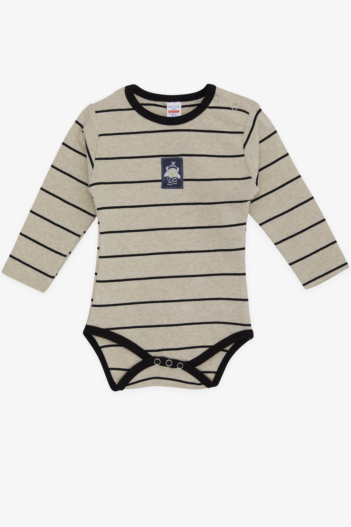 Breeze Erkek Bebek Çıtçıtlı Body Çizgili Açık Kahverengi (9 Ay-3 Yaş)