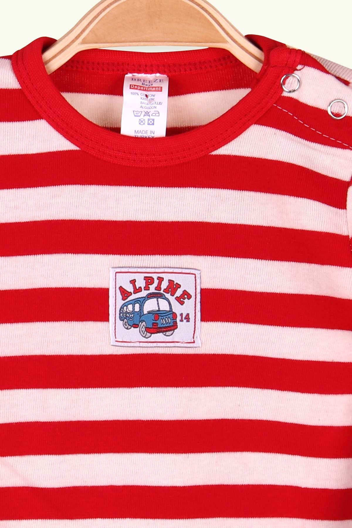 Breeze Erkek Bebek Çıtçıtlı Body Çizgili Kırmızı (9 Ay-3 Yaş)