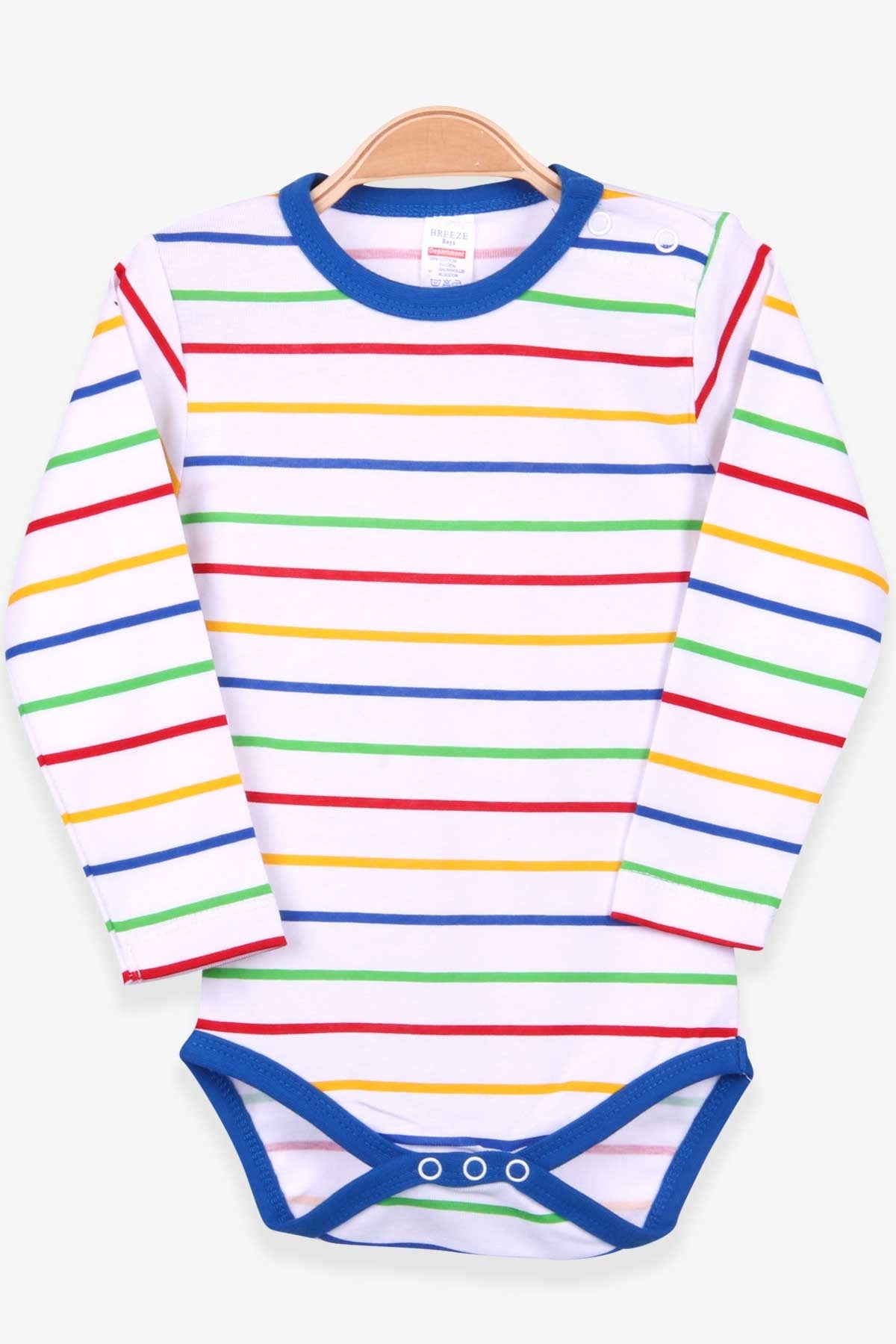 Breeze Erkek Bebek Çıtçıtlı Body Çizgili Beyaz (9 Ay-3 Yaş)