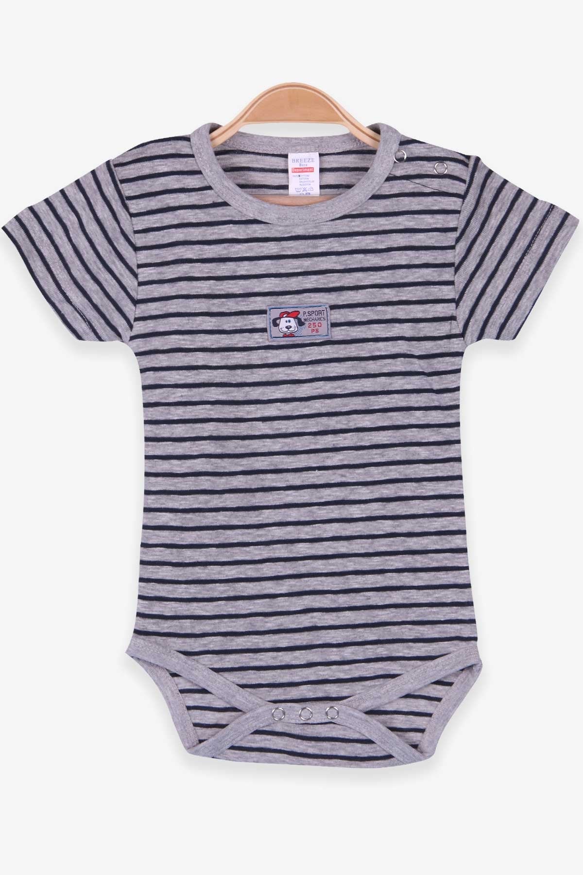 Breeze Erkek Bebek Çıtçıtlı Body Çizgili Gri Melanj (9 Ay-3 Yaş)