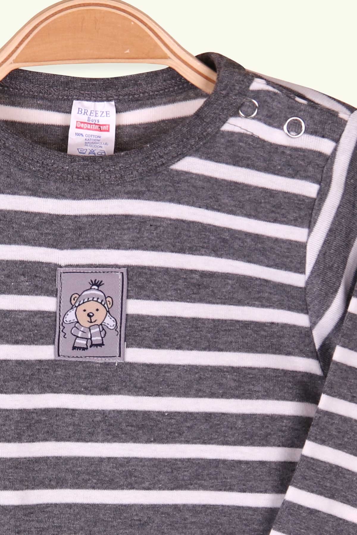 Breeze Erkek Bebek Çıtçıtlı Body Çizgili Füme (9 Ay-3 Yaş)