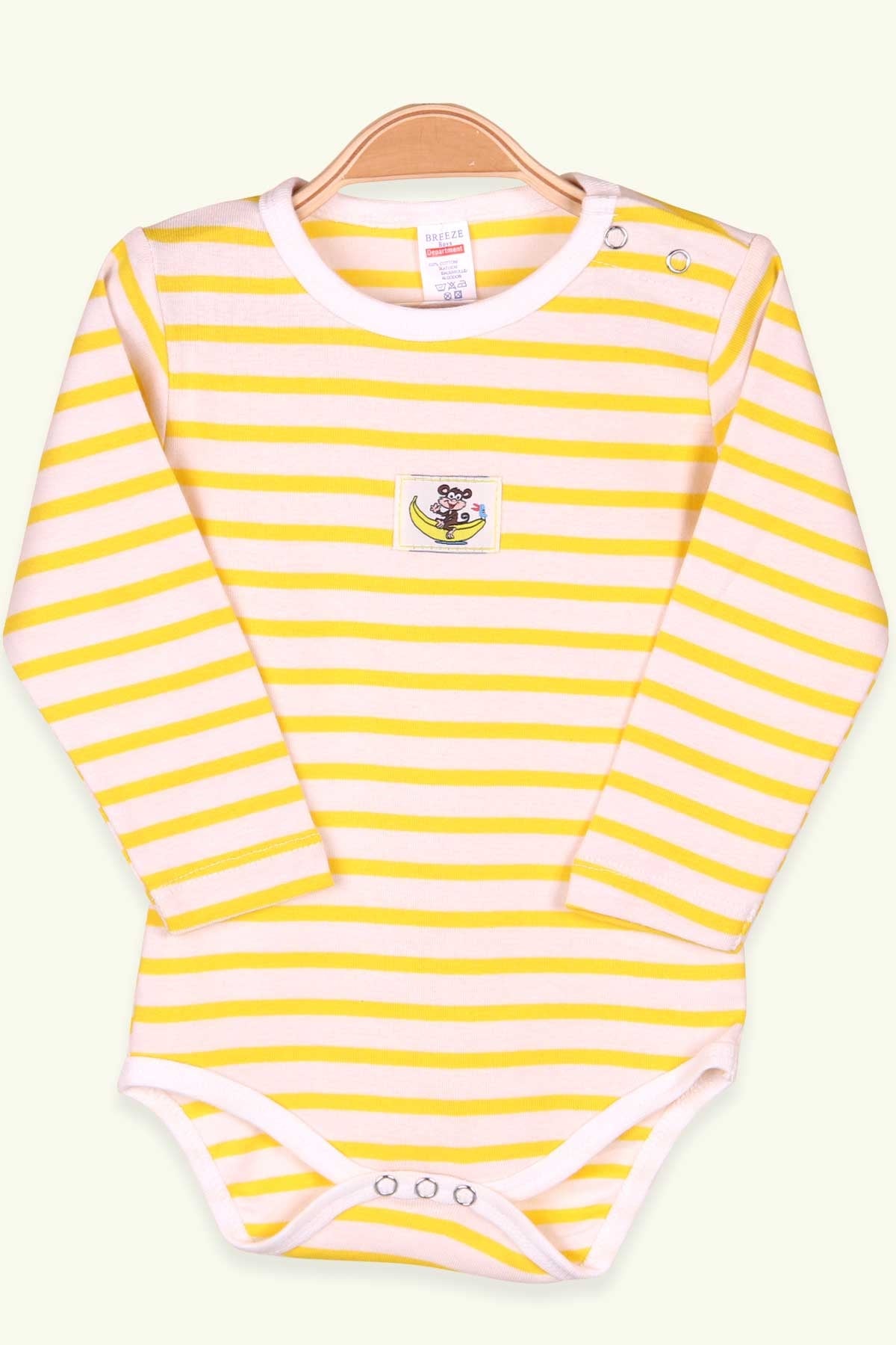 Breeze Erkek Bebek Çıtçıtlı Body Çizgili Sarı (9 Ay-3 Yaş)