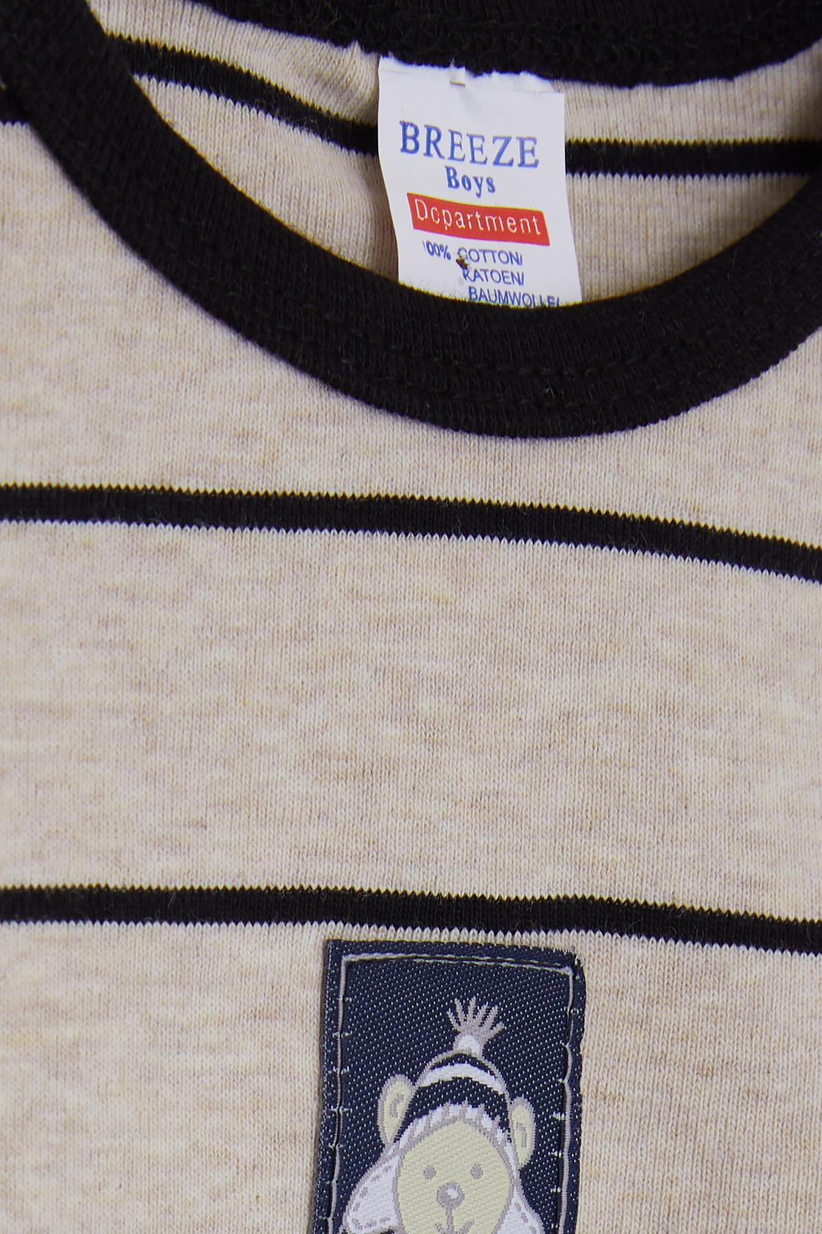 Breeze Erkek Bebek Çıtçıtlı Body Çizgili Açık Kahverengi (9 Ay-3 Yaş)