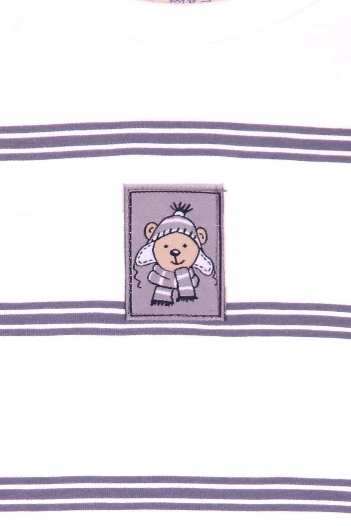 Breeze Erkek Bebek Çıtçıtlı Body Çizgili Beyaz (9 Ay-3 Yaş)