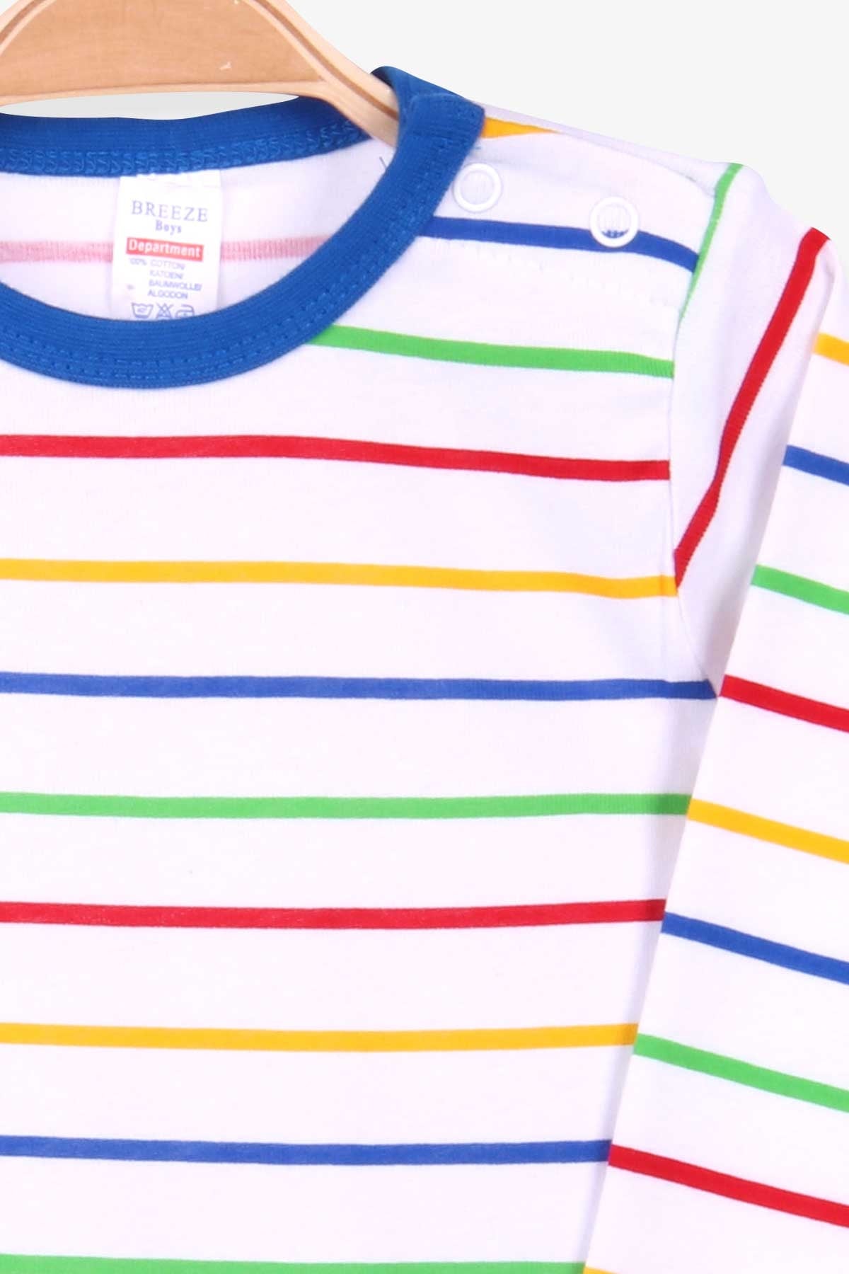 Breeze Erkek Bebek Çıtçıtlı Body Çizgili Beyaz (9 Ay-3 Yaş)