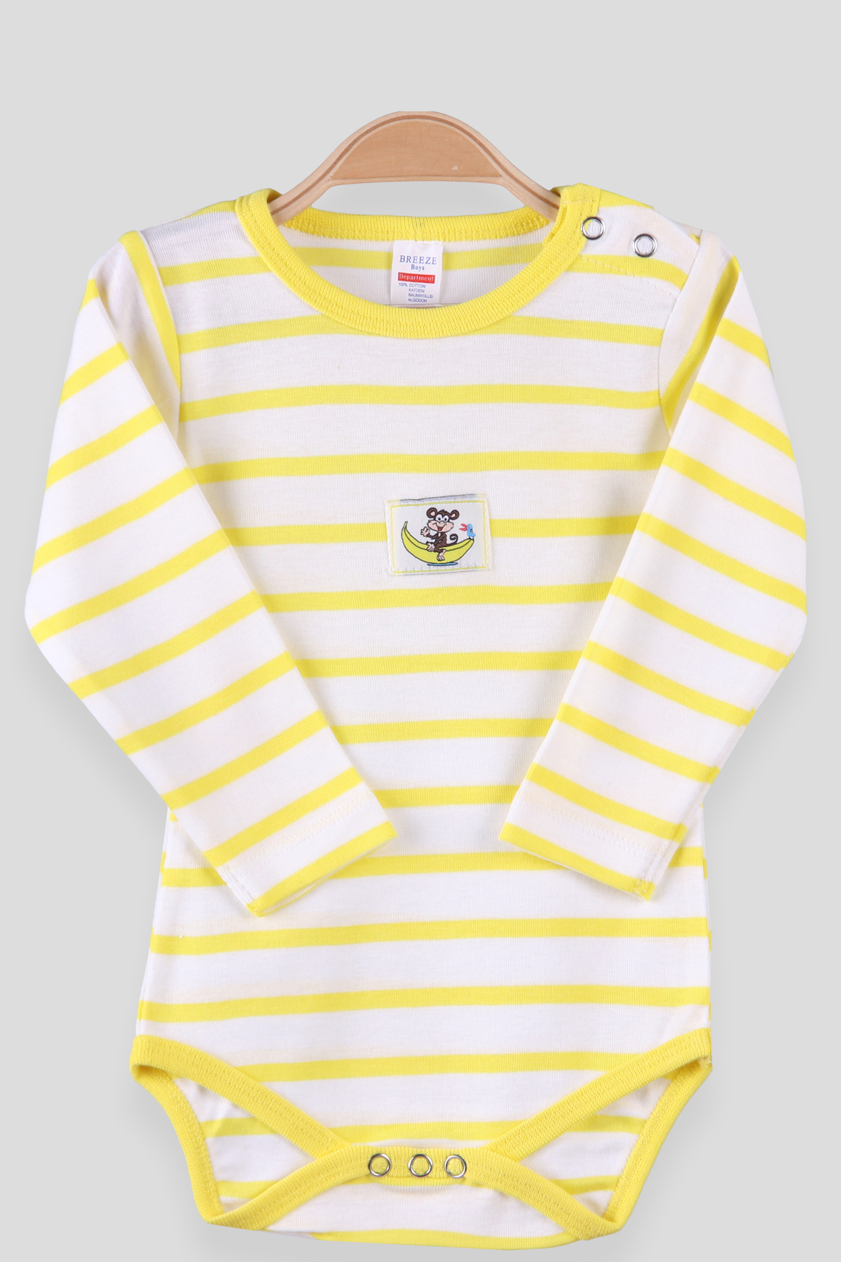 Breeze Erkek Bebek Çıtçıtlı Body Çizgili Sarı (9 Ay-3 Yaş)