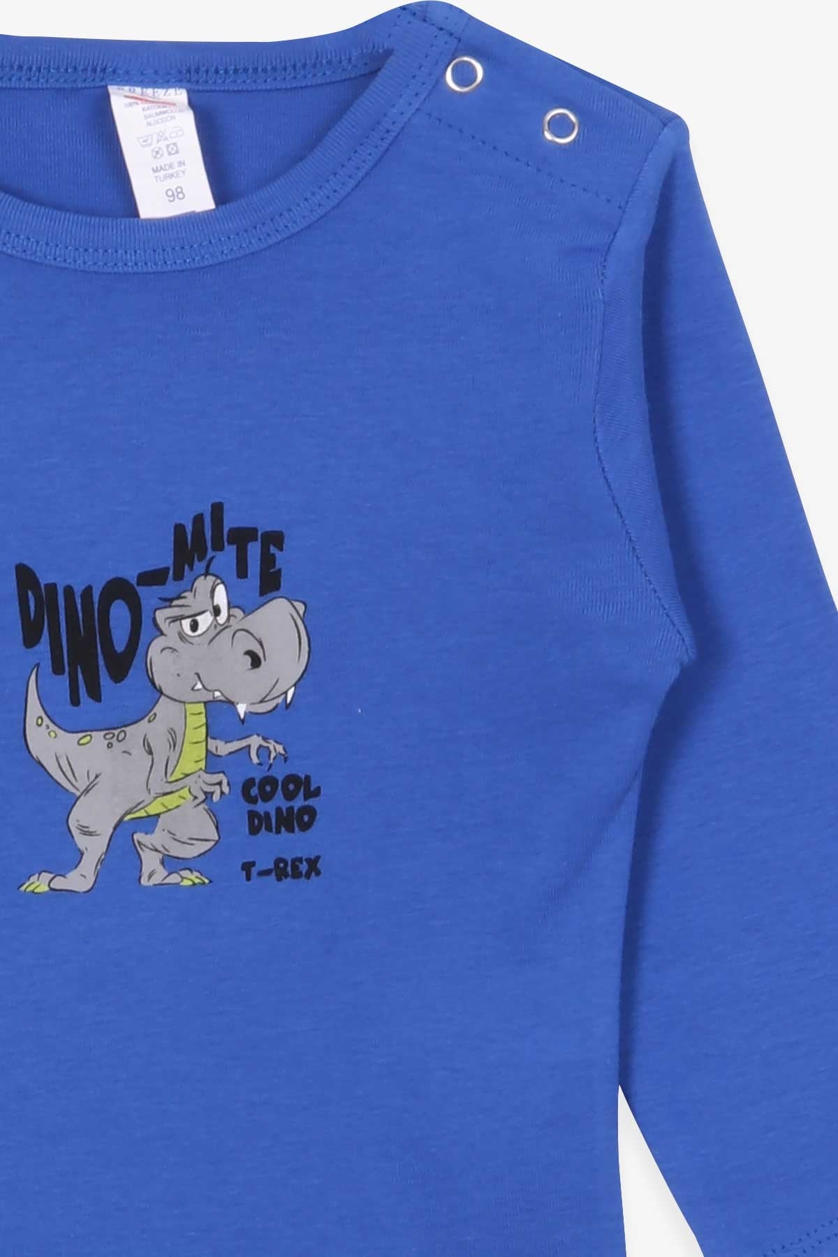 Breeze Erkek Bebek Çıtçıtlı Body Dinozor Baskılı Saks Mavisi (9 Ay-3 Yaş)