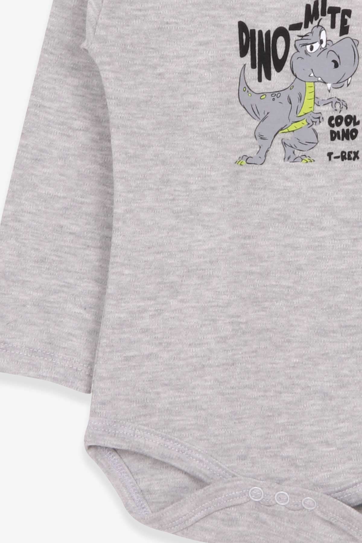 Breeze Erkek Bebek Çıtçıtlı Body Dinozor Baskılı Gri Melanj (9 Ay-2 Yaş)