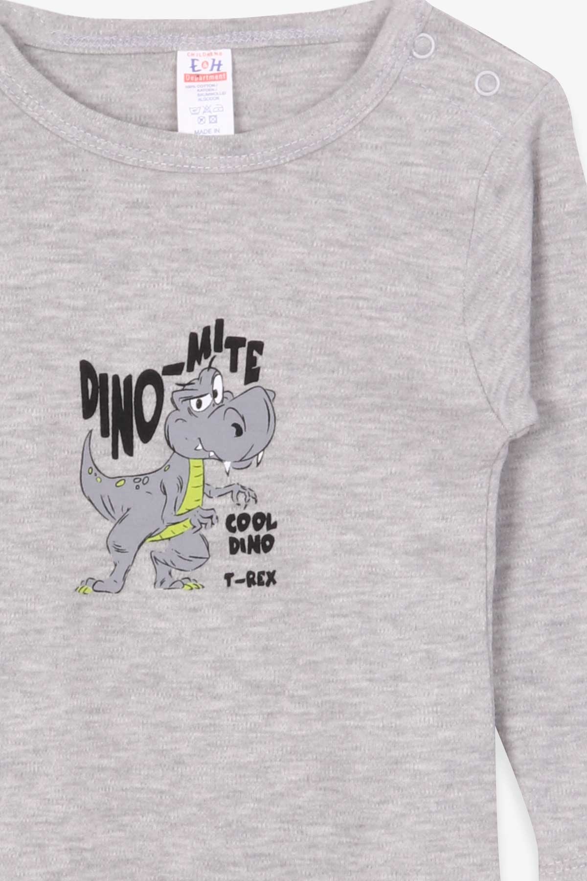 Breeze Erkek Bebek Çıtçıtlı Body Dinozor Baskılı Gri Melanj (9 Ay-2 Yaş)