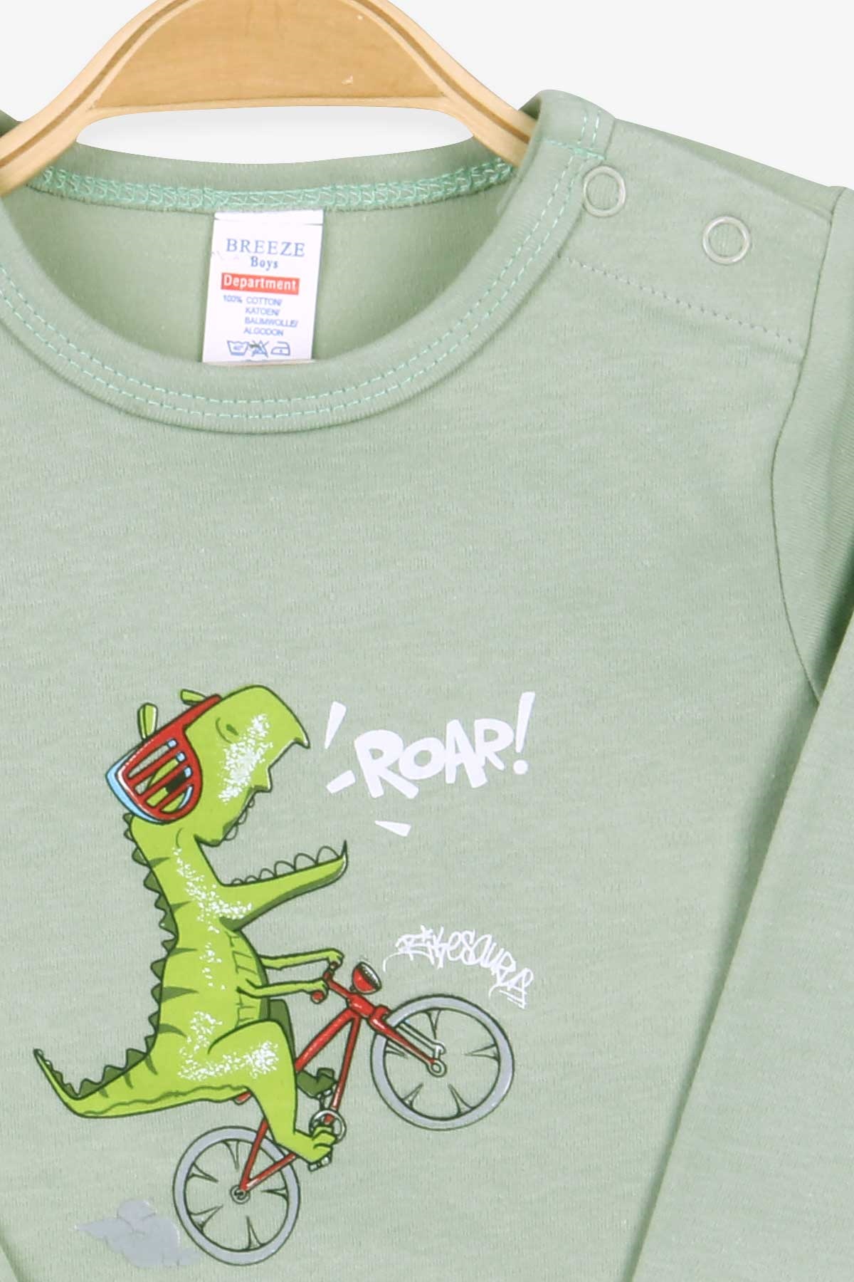 Breeze Erkek Bebek Çıtçıtlı Body Dinozor Baskılı Mint Yeşili (9 Ay-3 Yaş)