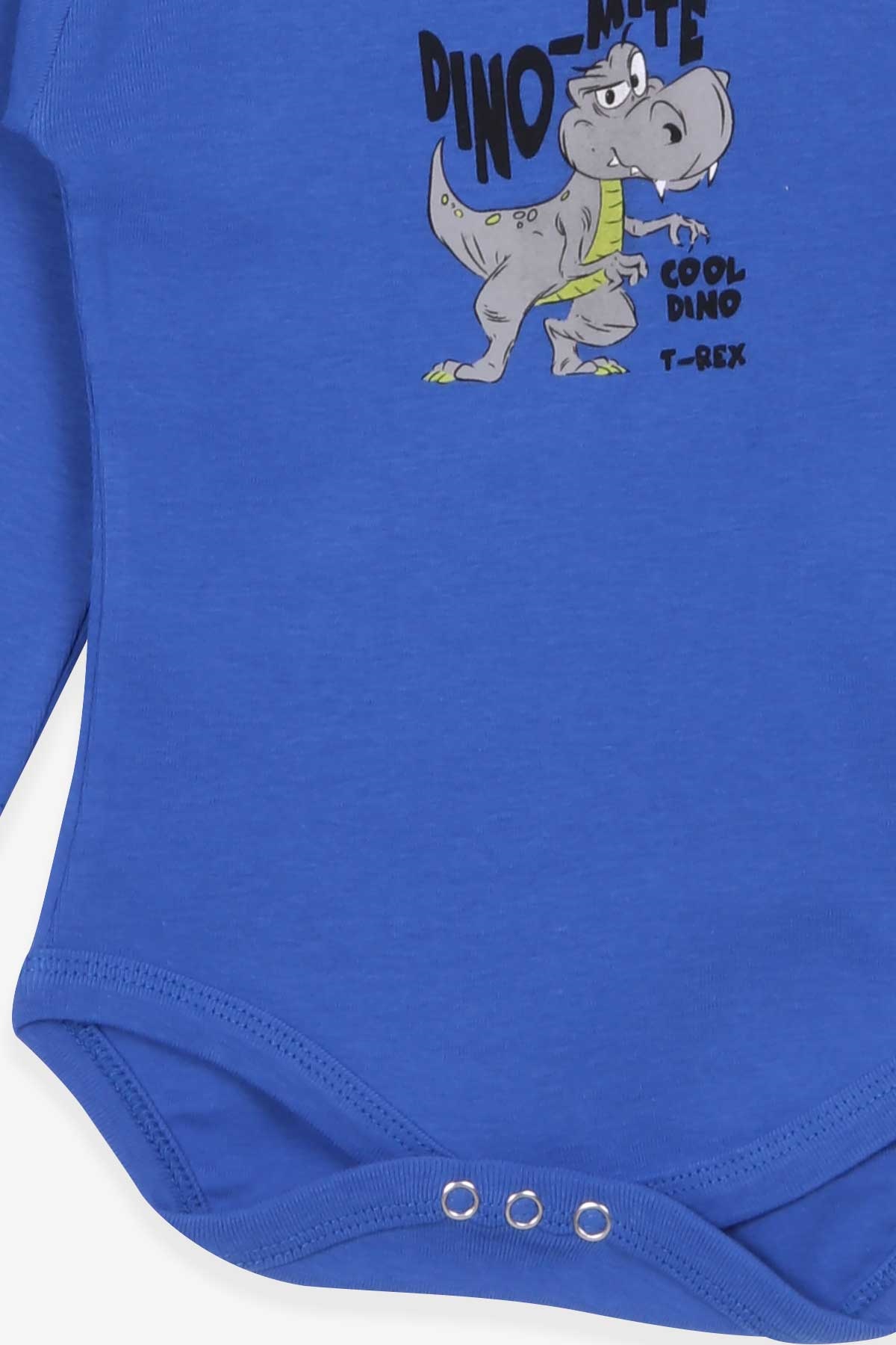 Breeze Erkek Bebek Çıtçıtlı Body Dinozor Baskılı Saks Mavisi (9 Ay-3 Yaş)