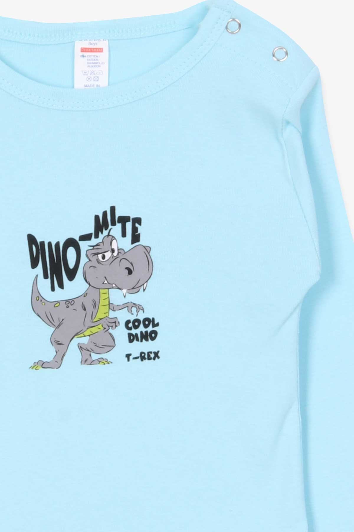 Breeze Erkek Bebek Çıtçıtlı Body Dinozor Baskılı Turkuaz (9 Ay-3 Yaş)