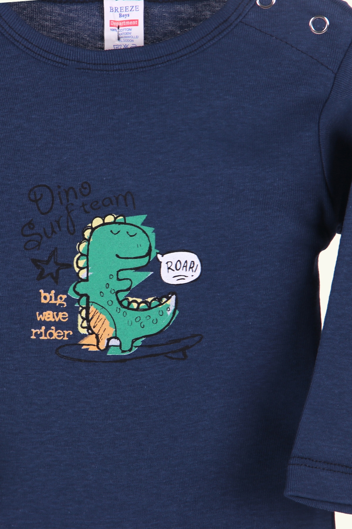 Breeze Erkek Bebek Çıtçıtlı Body Dinozor Baskılı Lacivert (9 Ay-3 Yaş)