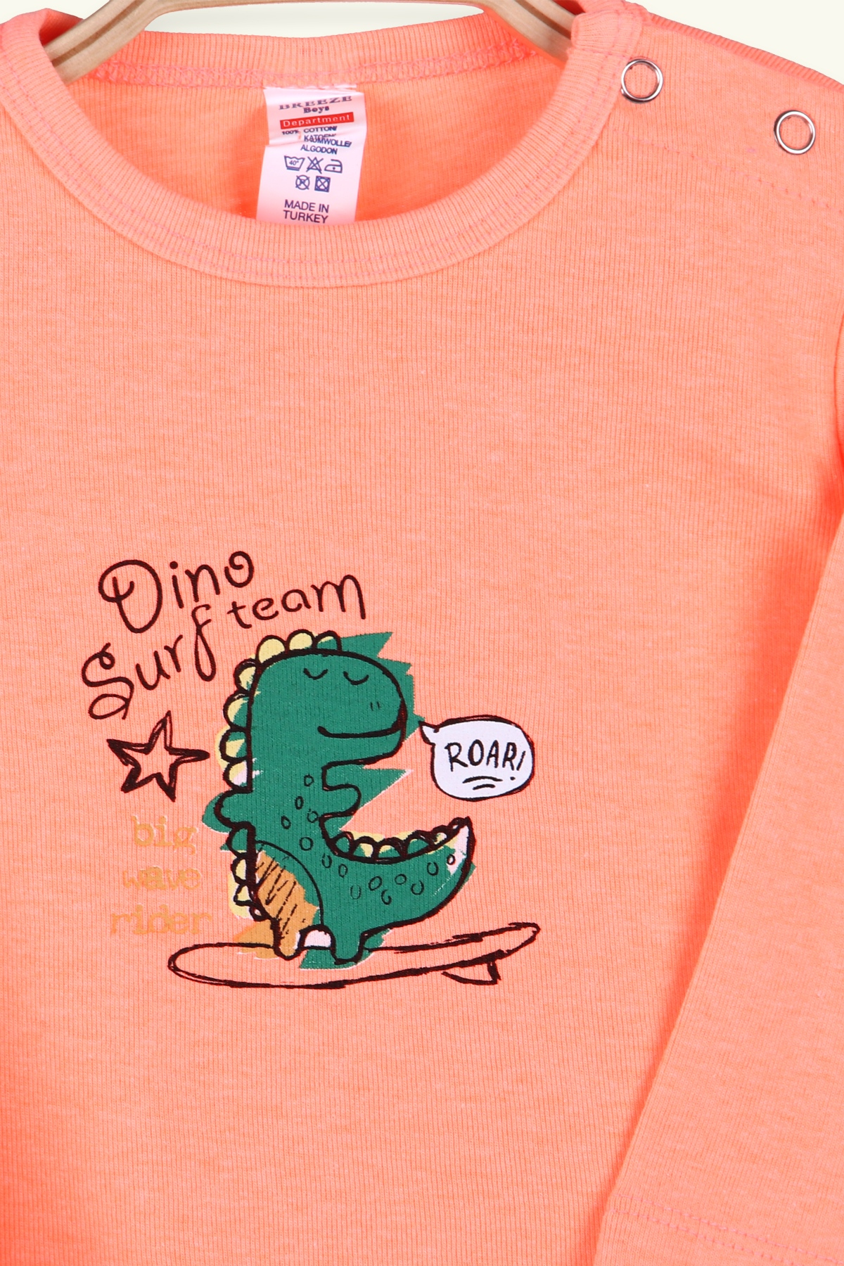 Breeze Erkek Bebek Çıtçıtlı Body Dinozor Baskılı Turuncu (9 Ay-3 Yaş)