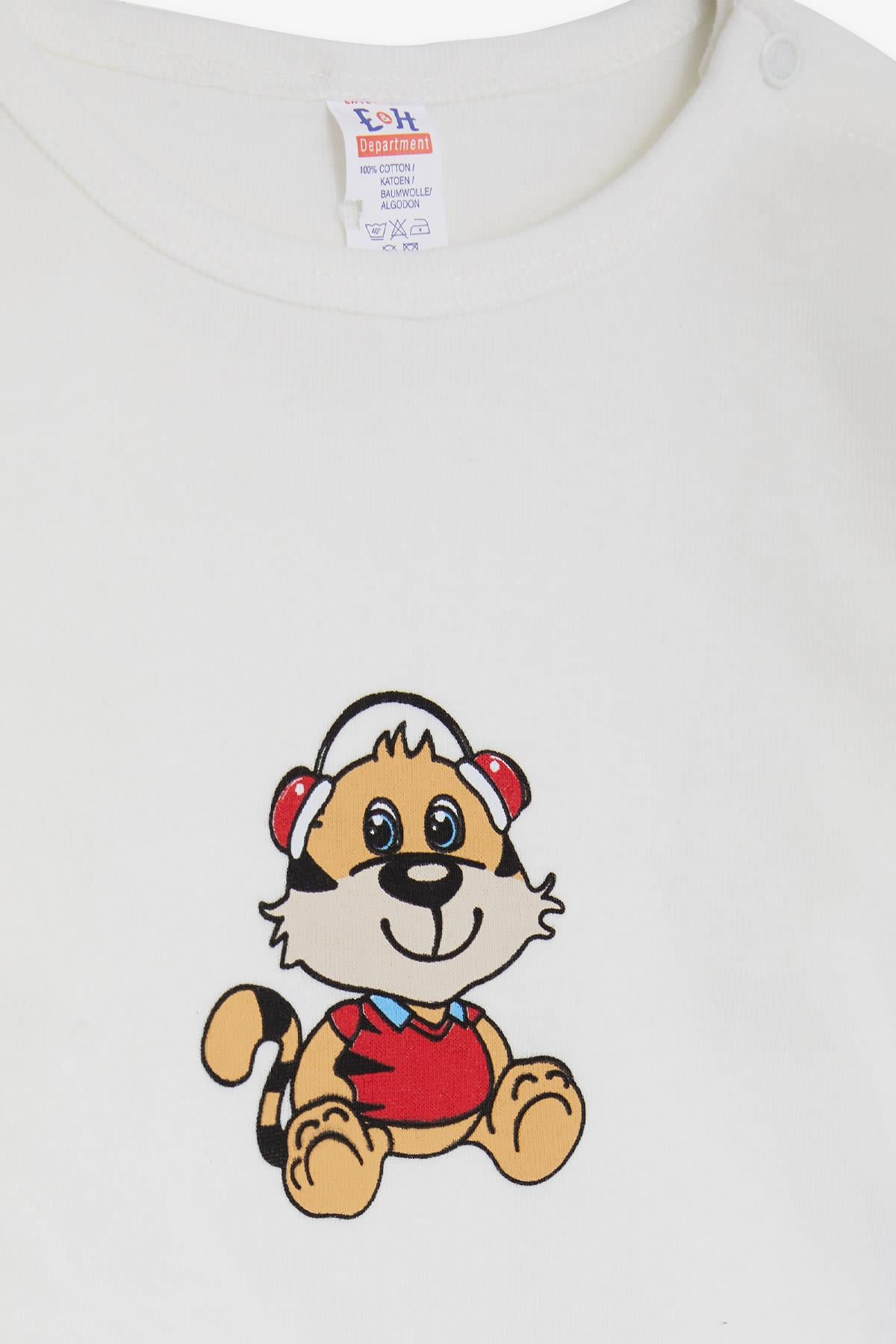 Breeze Erkek Bebek Çıtçıtlı Body Eğlenceli Köpekcik Baskılı Ekru (9 Ay-3 Yaş)